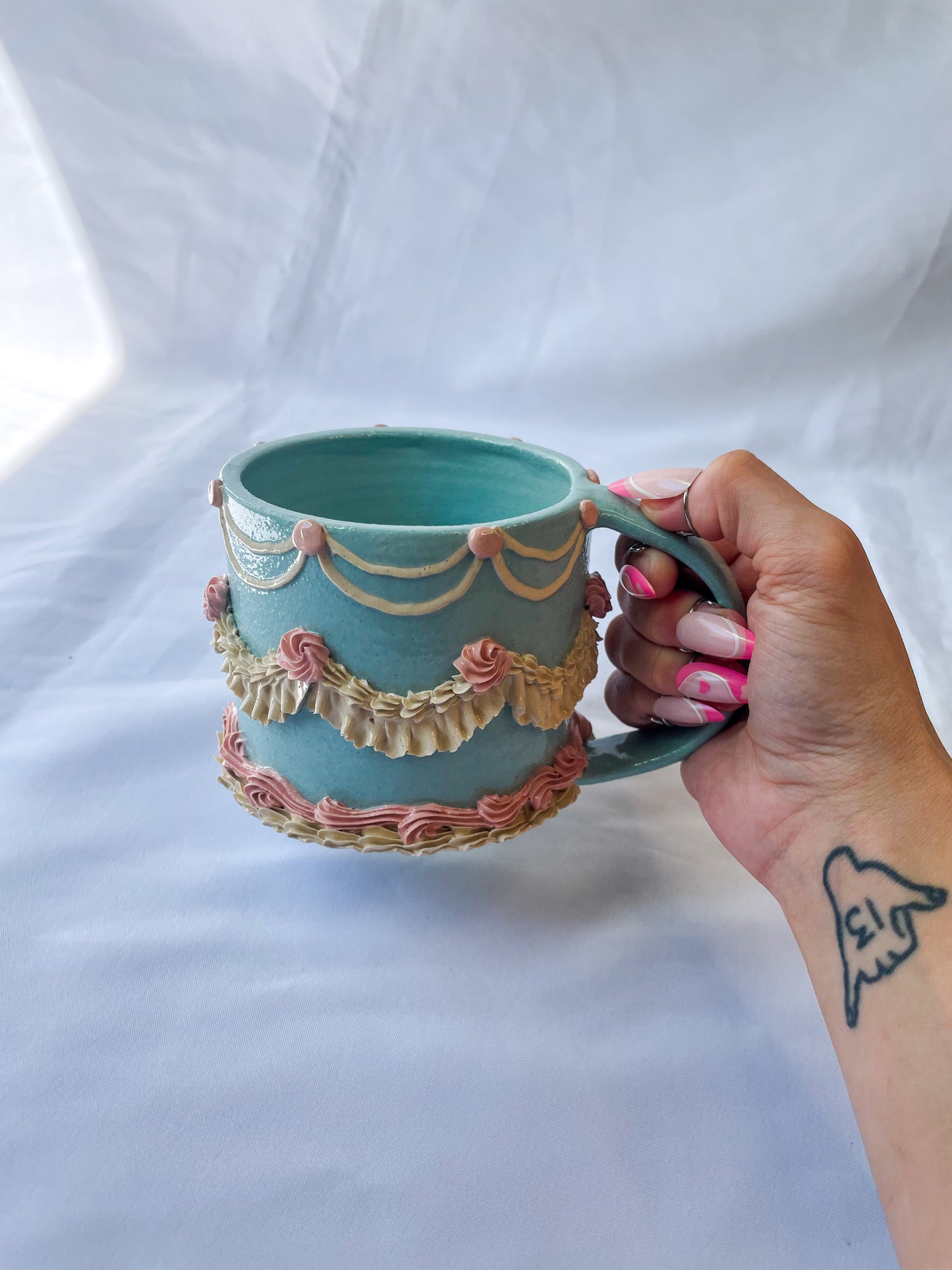 Light Blue and Pink Cake Mug