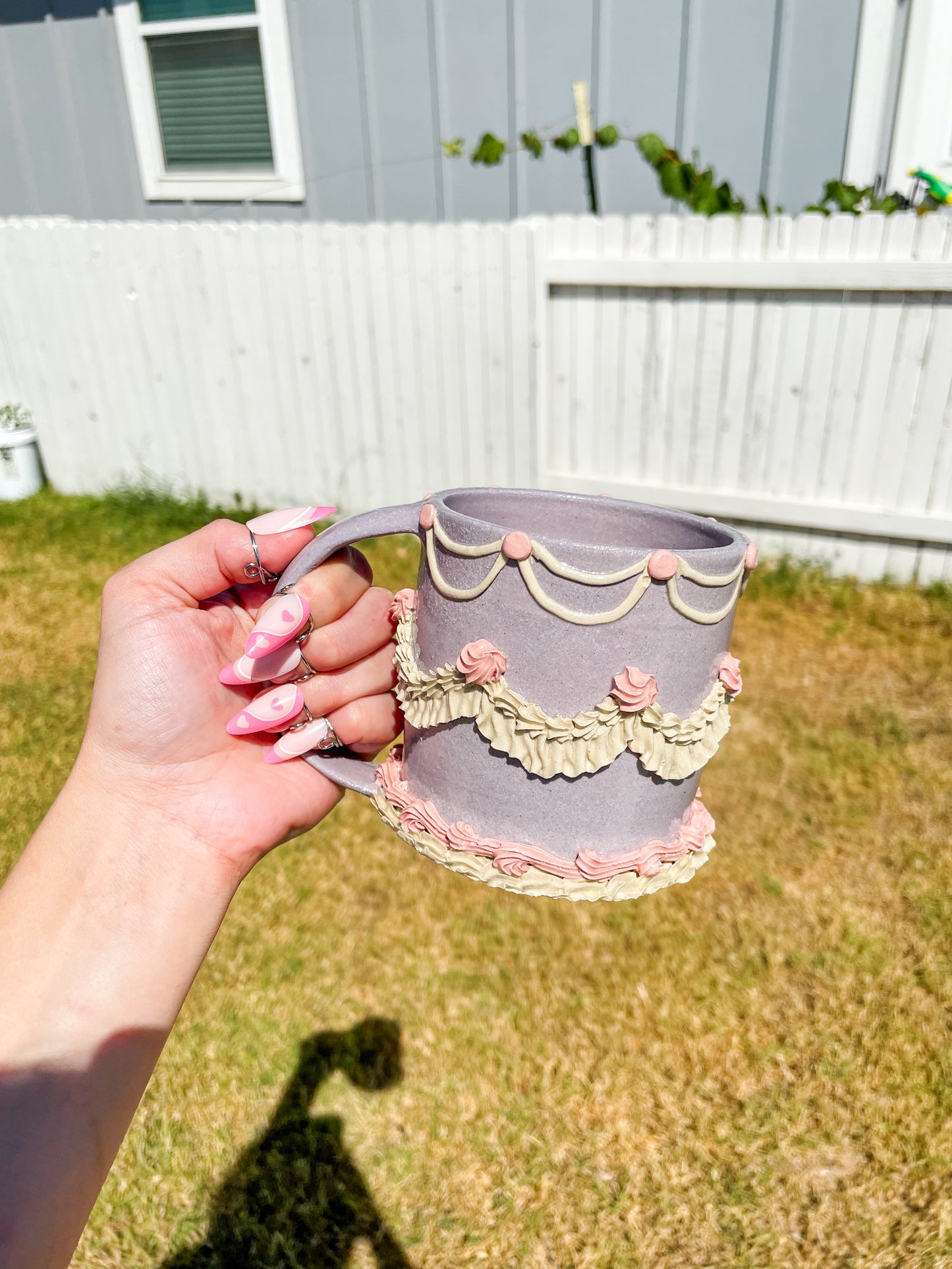 Purple and Pink Ceramic Cake Mug