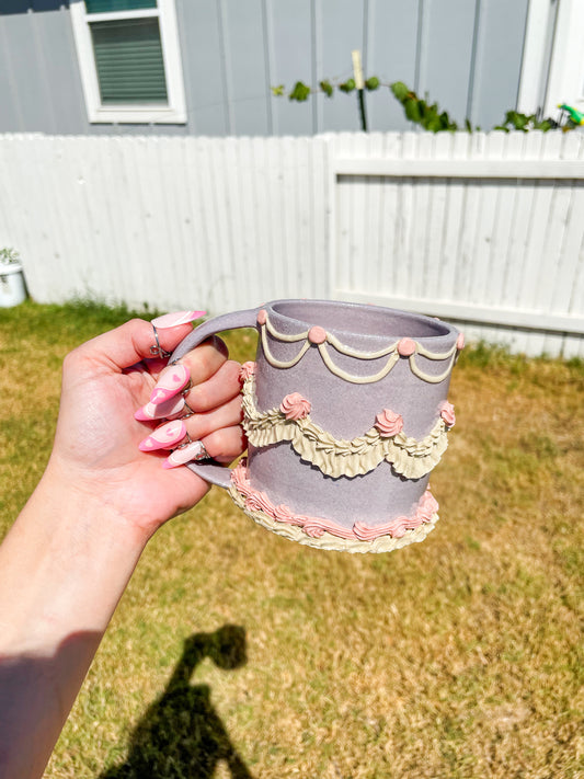 Purple and Pink Ceramic Cake Mug