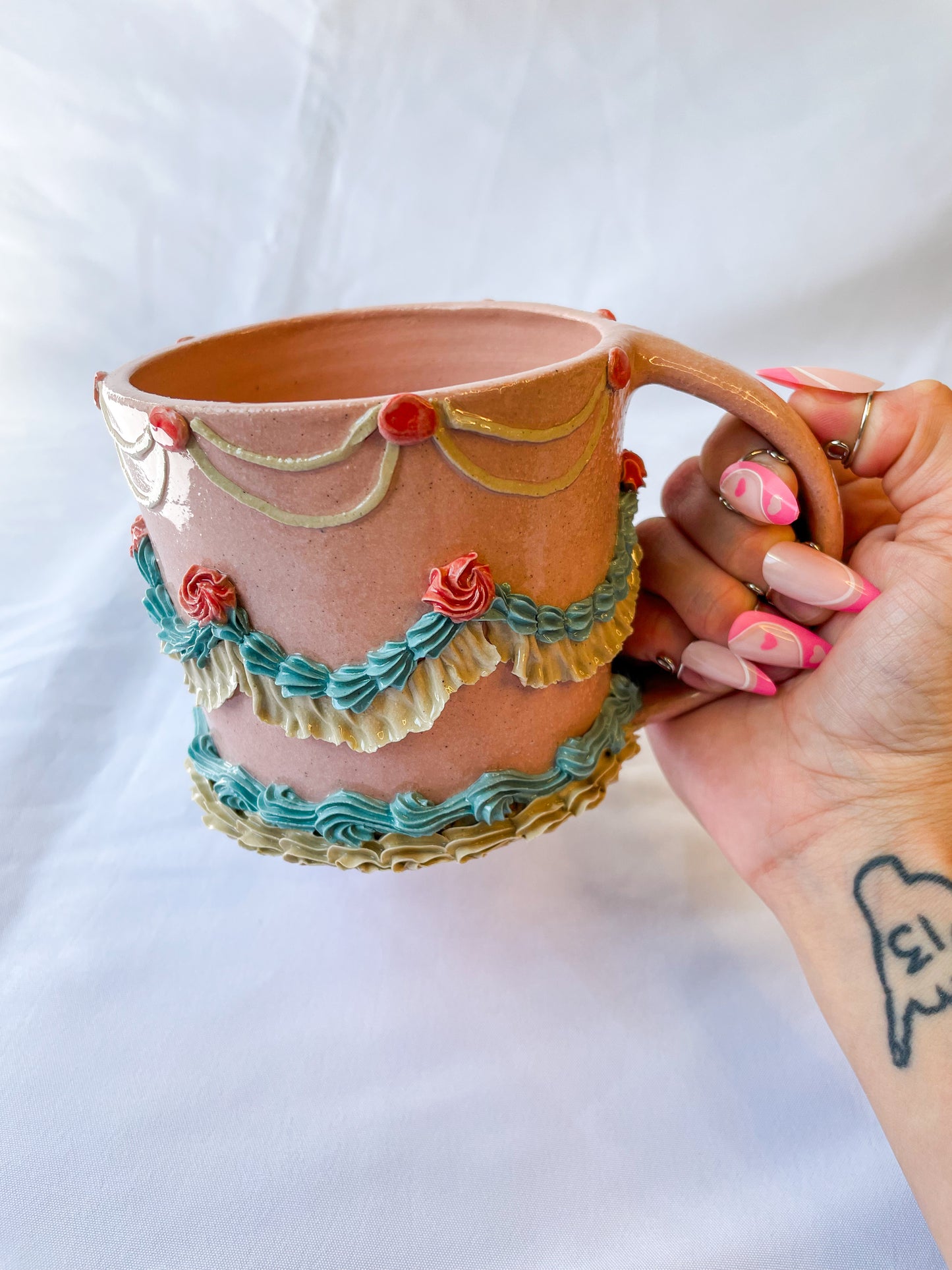 Pink and Blue Ceramic Cake Mug