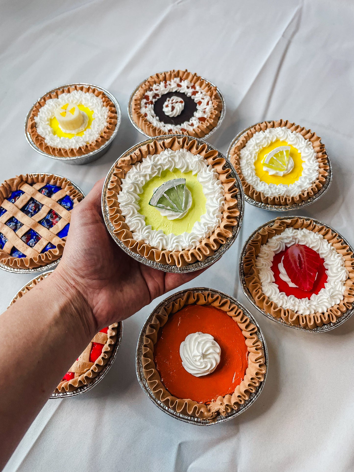 Customizable Fake 4inch Mini Pies - Cherry, Blueberry, Lemon, Strawberry, Pumpkin, Banana, Key Lime and Chocolate