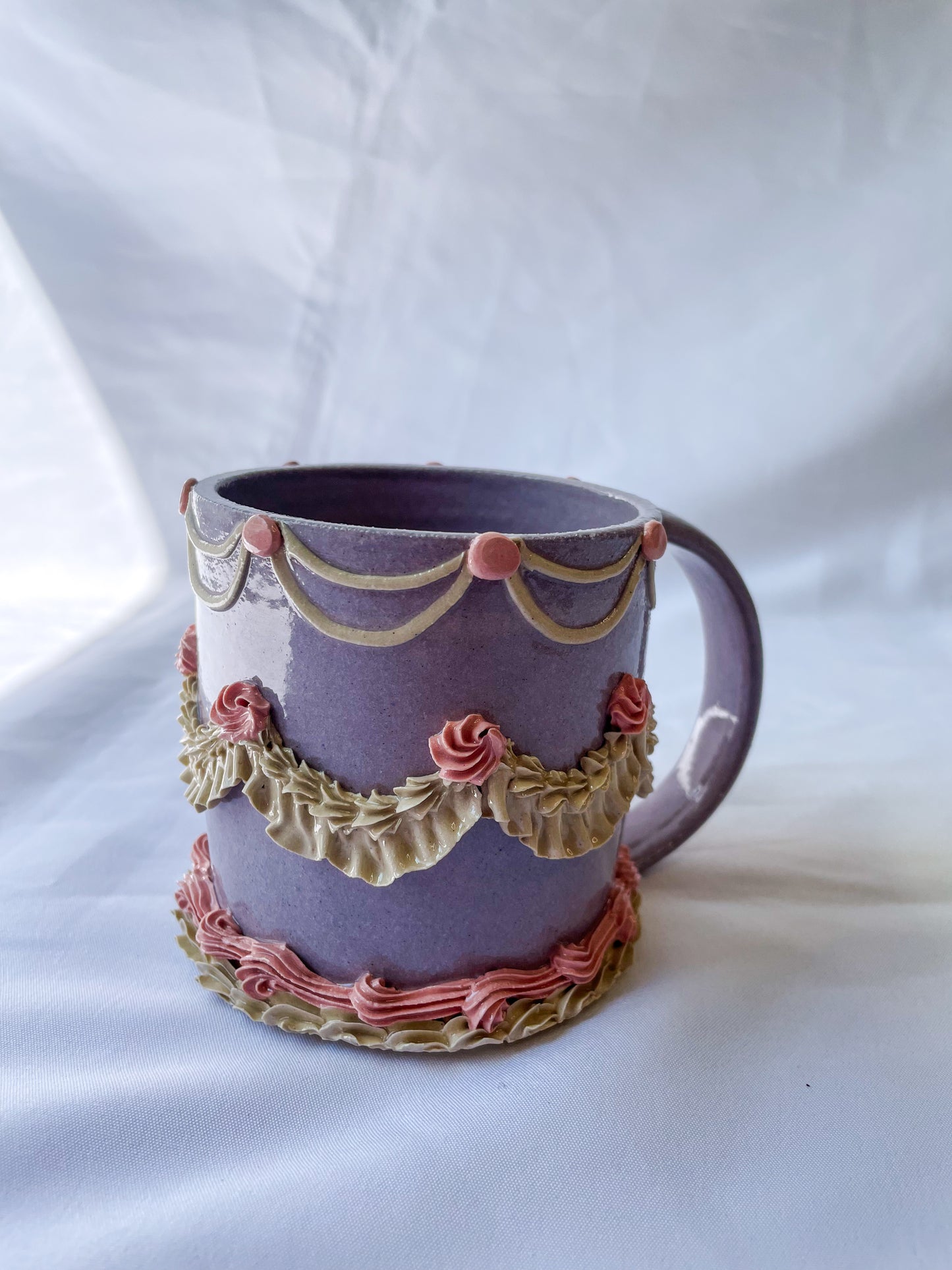 Purple and Pink Ceramic Cake Mug