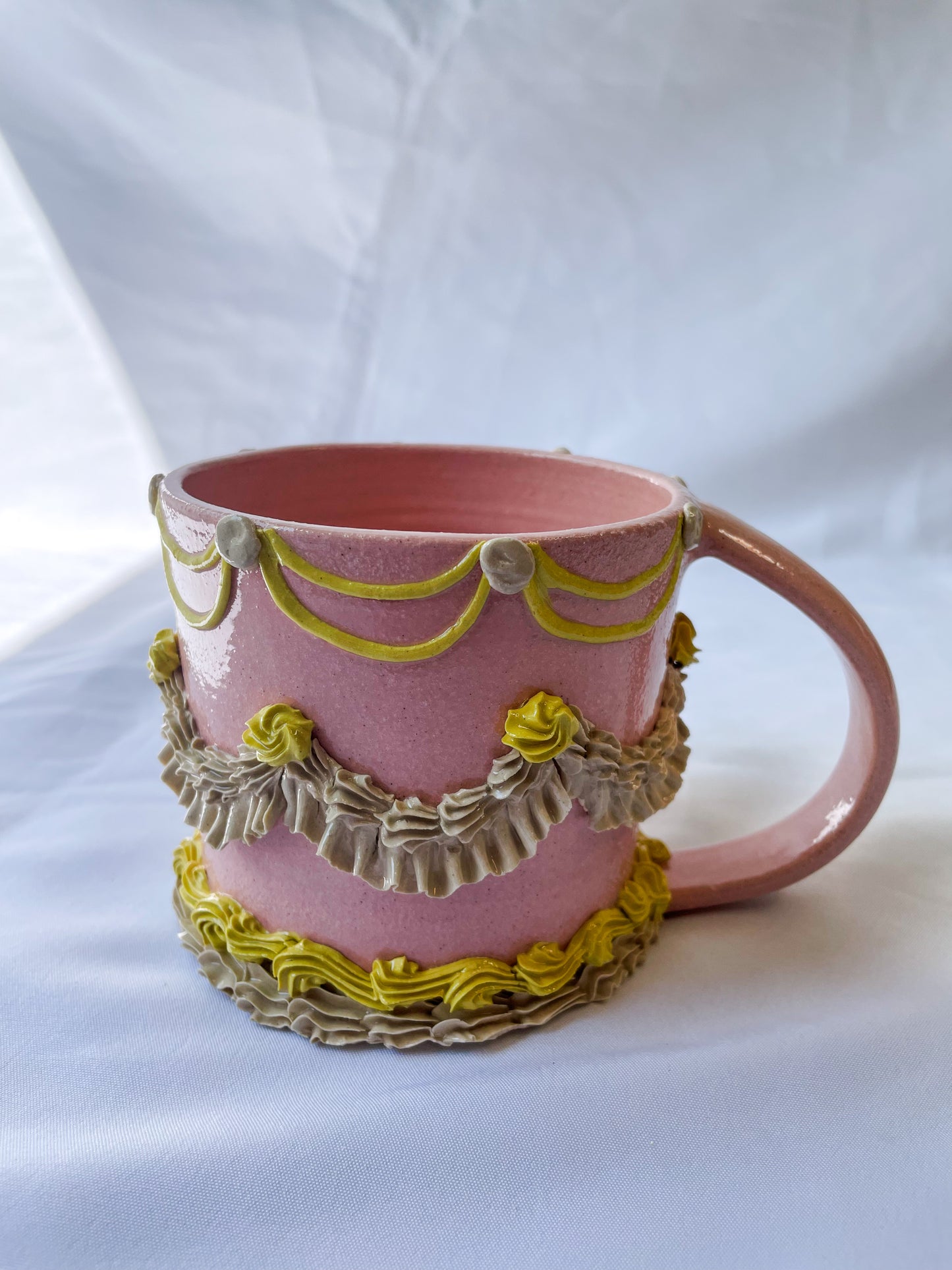 Pink and Yellow Ceramic Cake Mug