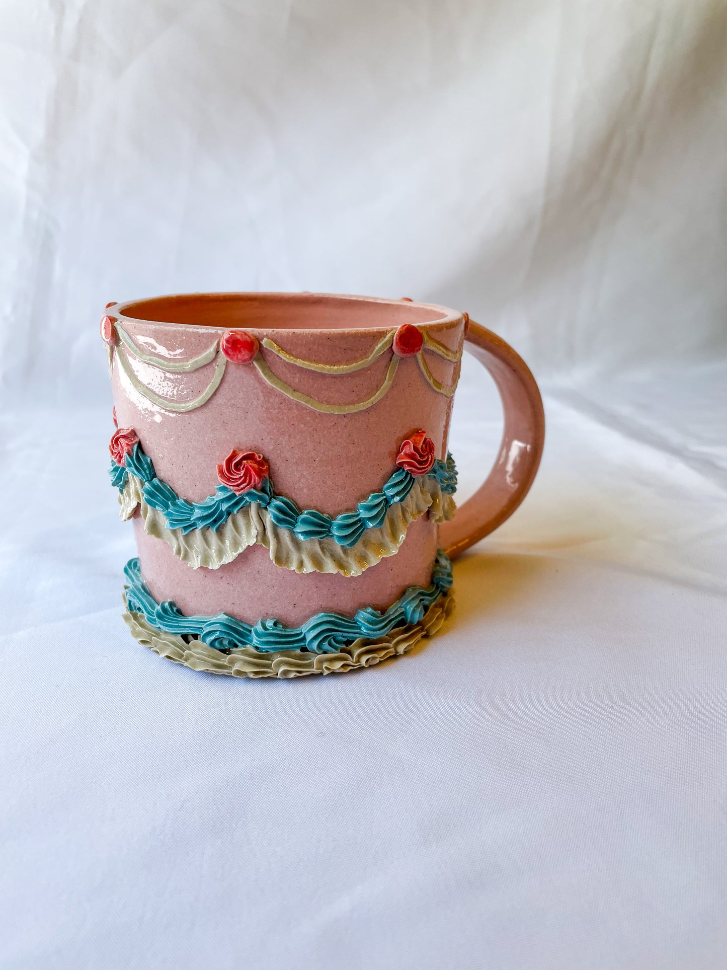 Pink and Blue Ceramic Cake Mug