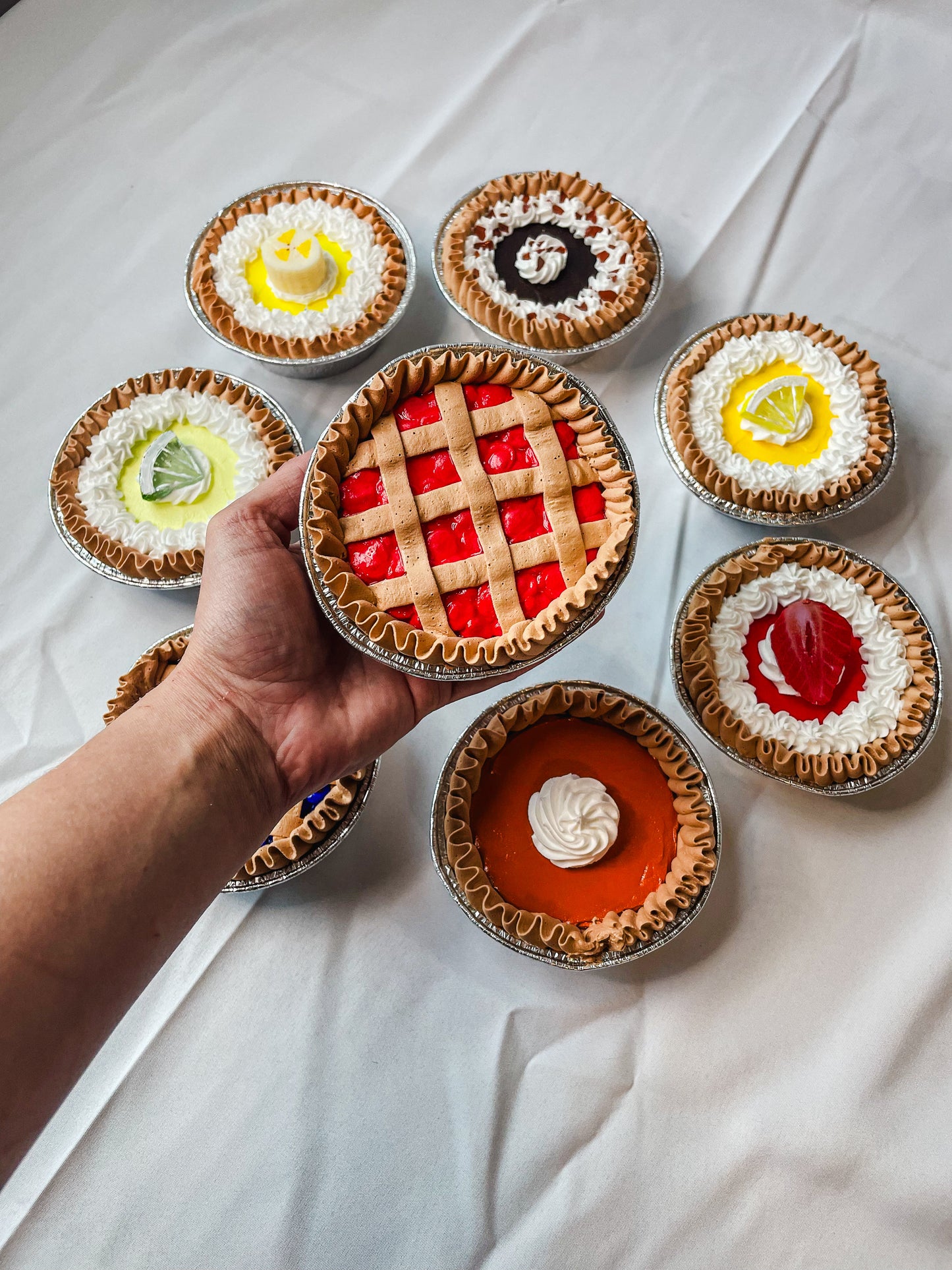 Customizable Fake 4inch Mini Pies - Cherry, Blueberry, Lemon, Strawberry, Pumpkin, Banana, Key Lime and Chocolate