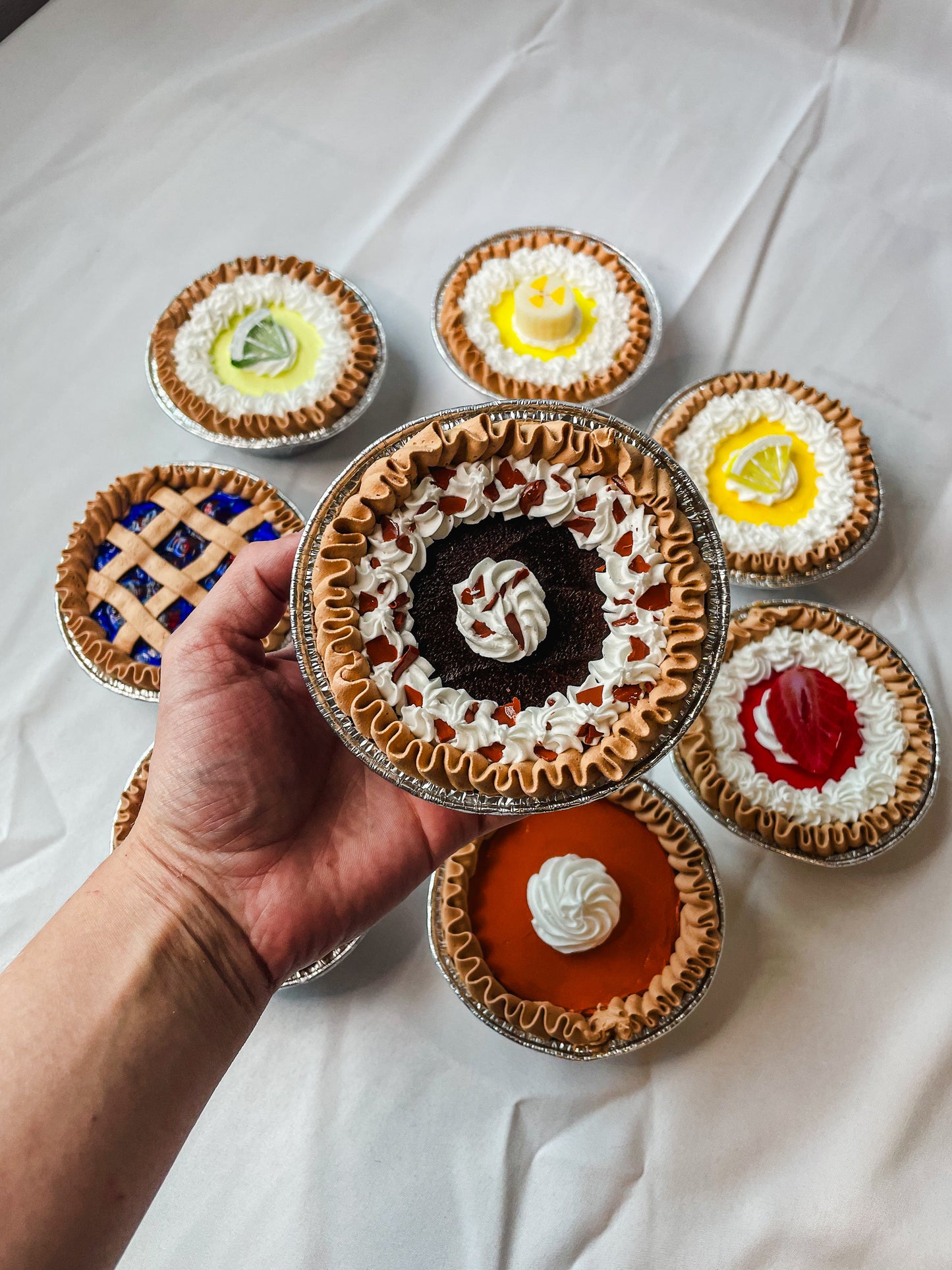 Customizable Fake 4inch Mini Pies - Cherry, Blueberry, Lemon, Strawberry, Pumpkin, Banana, Key Lime and Chocolate