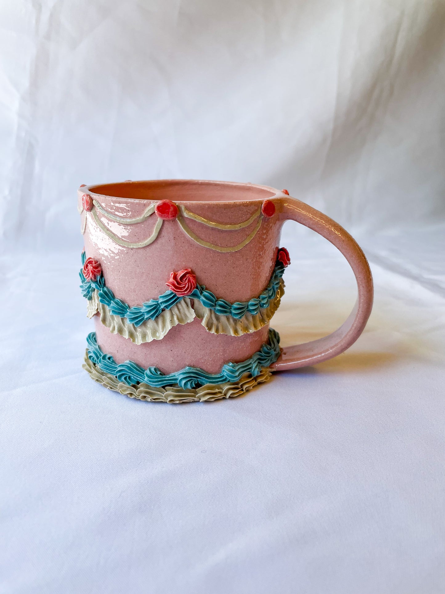 Pink and Blue Ceramic Cake Mug