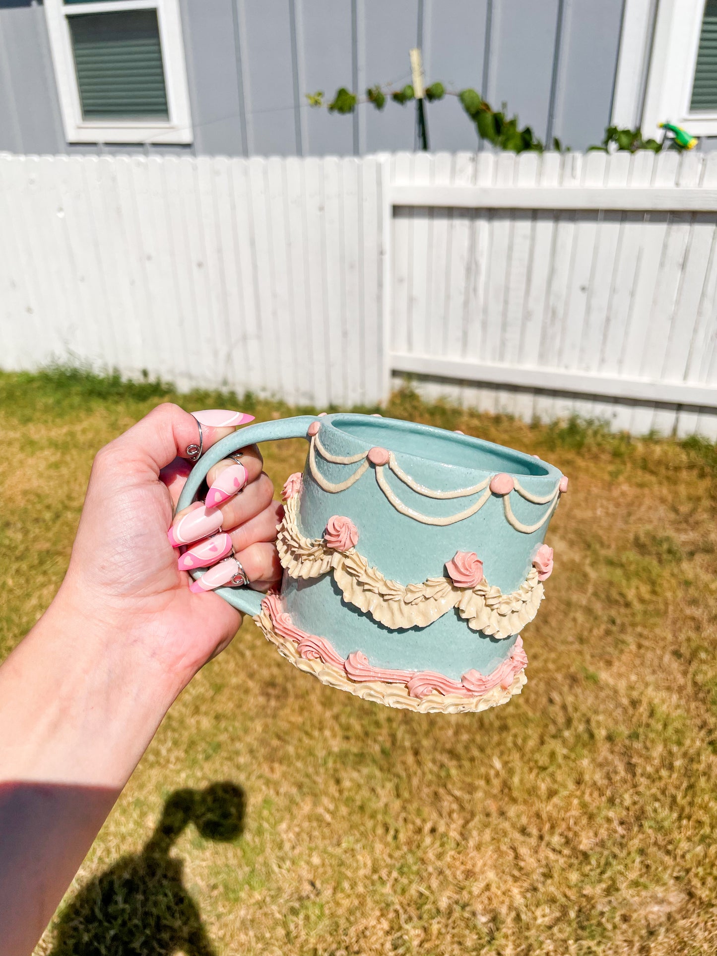 Light Blue and Pink Cake Mug