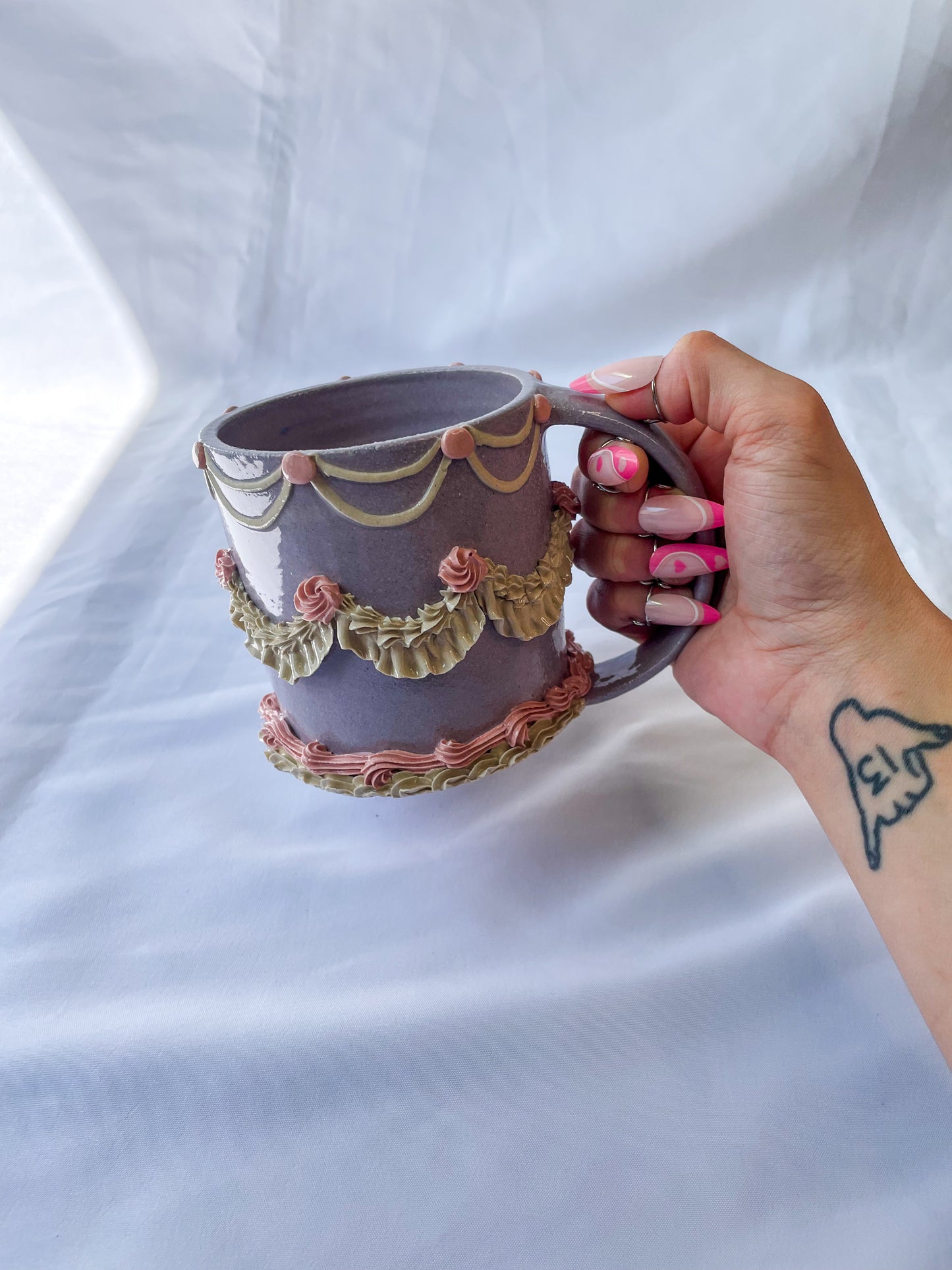 Purple and Pink Ceramic Cake Mug