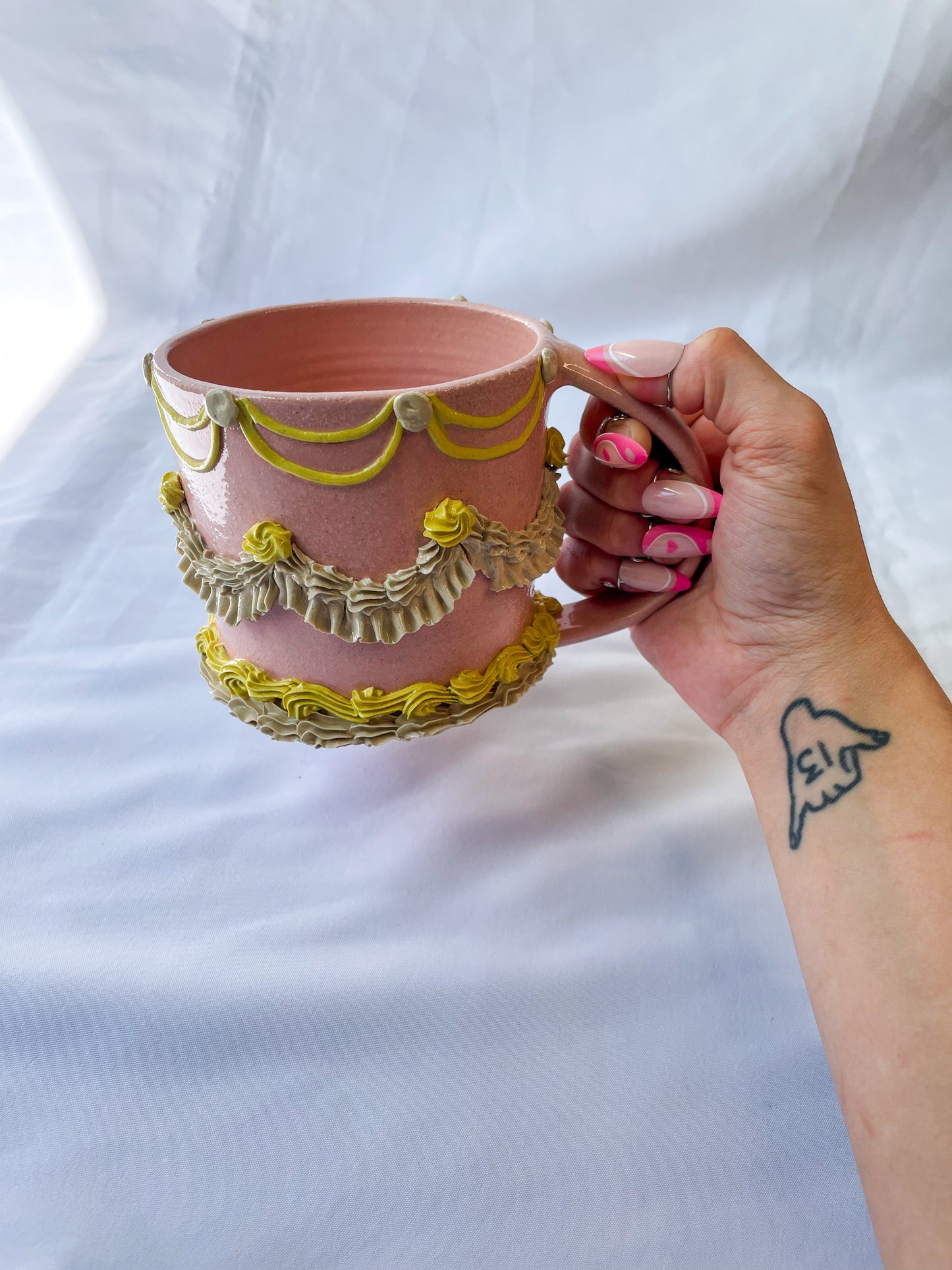 Pink and Yellow Ceramic Cake Mug