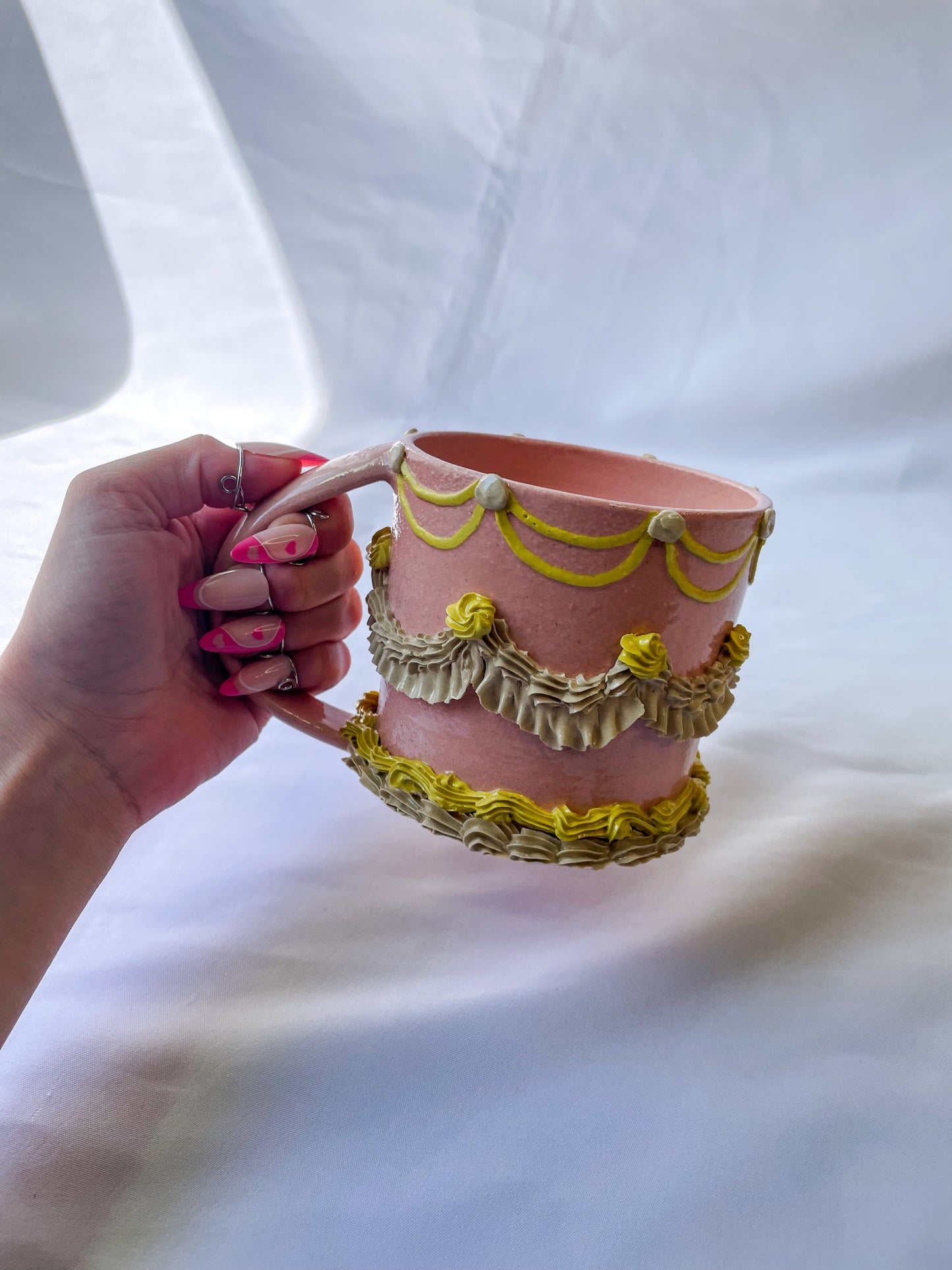 Pink and Yellow Ceramic Cake Mug