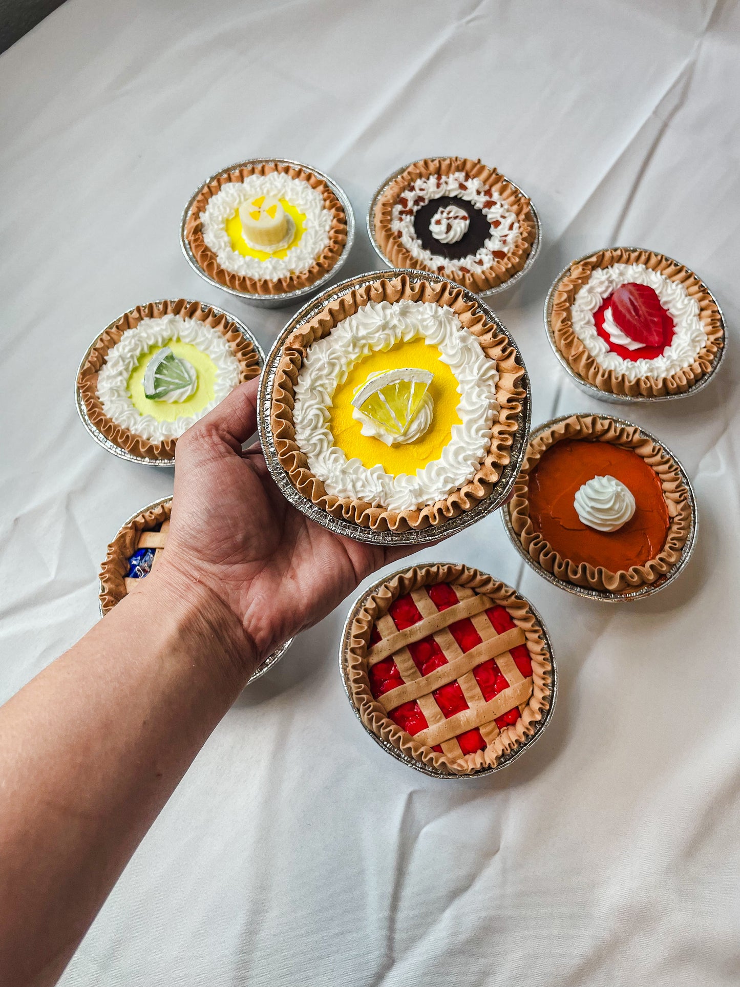 Customizable Fake 4inch Mini Pies - Cherry, Blueberry, Lemon, Strawberry, Pumpkin, Banana, Key Lime and Chocolate