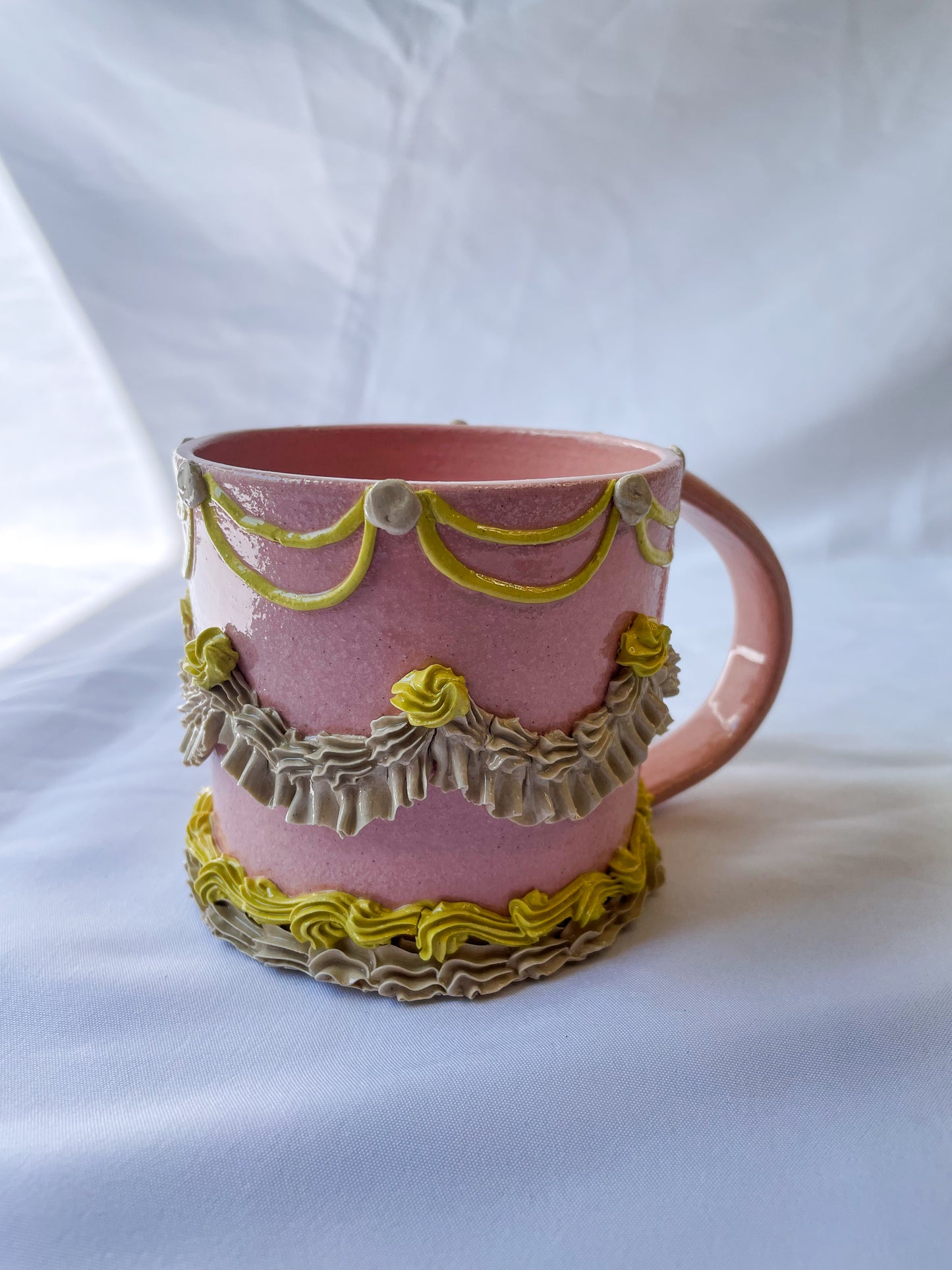 Pink and Yellow Ceramic Cake Mug