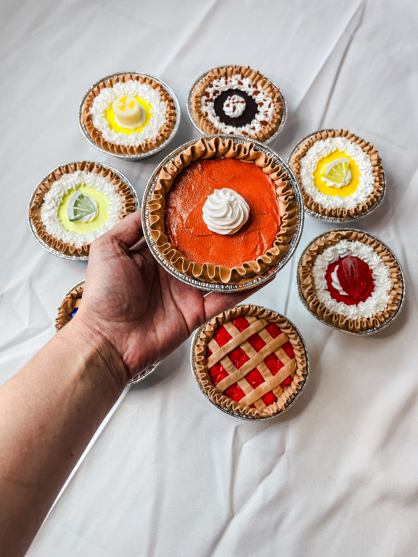 Customizable Fake 4inch Mini Pies - Cherry, Blueberry, Lemon, Strawberry, Pumpkin, Banana, Key Lime and Chocolate