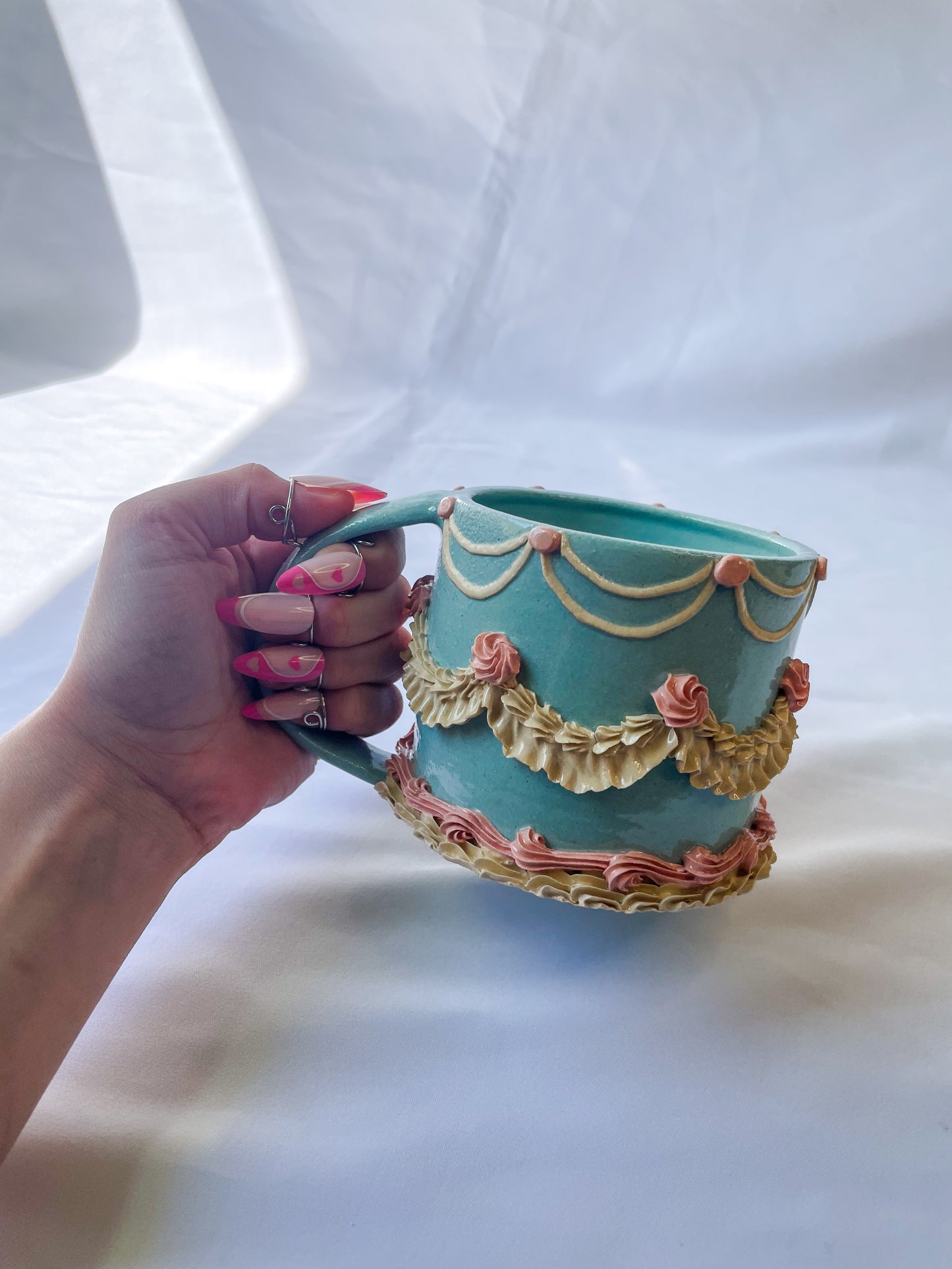 Light Blue and Pink Cake Mug