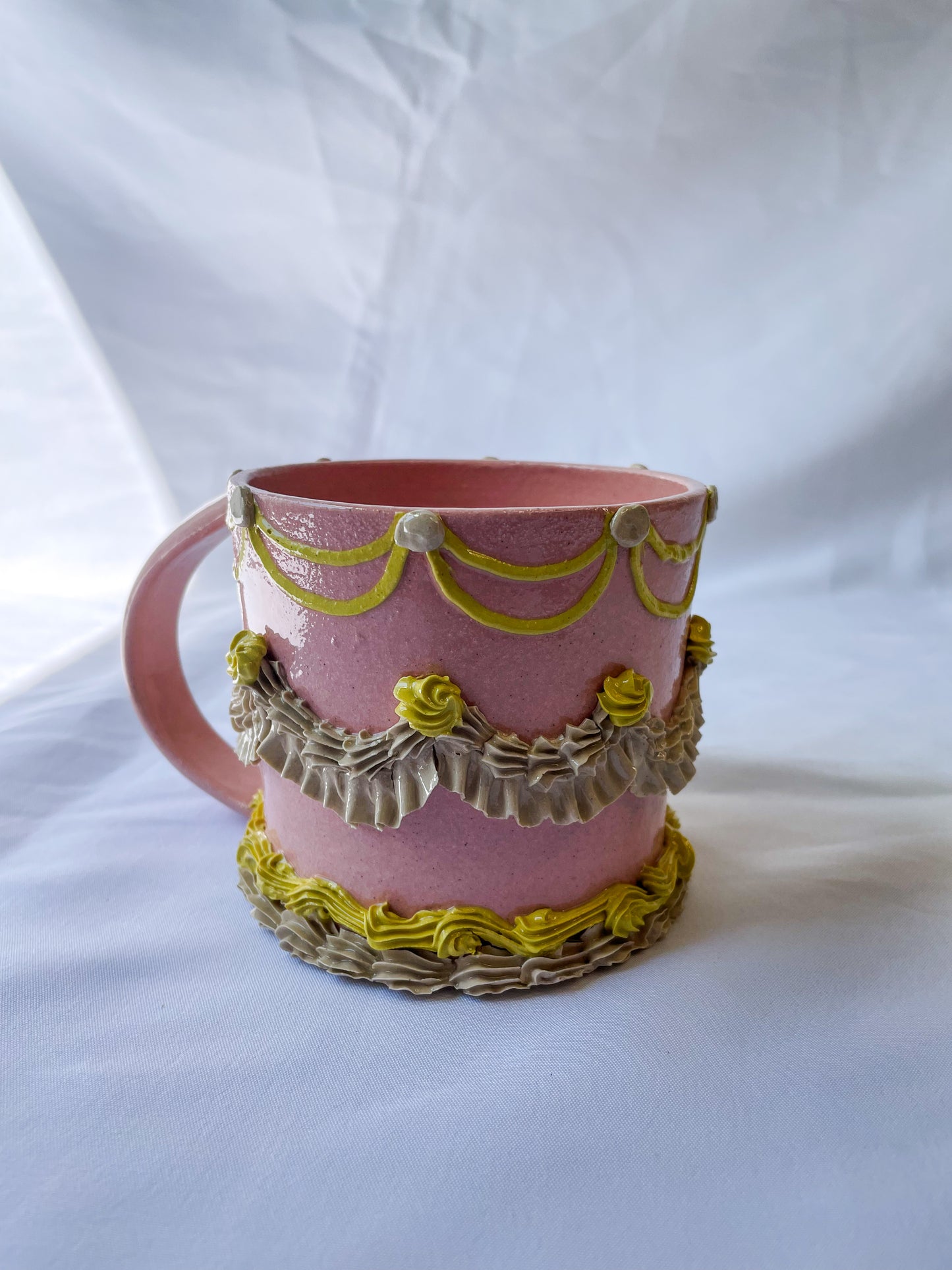 Pink and Yellow Ceramic Cake Mug