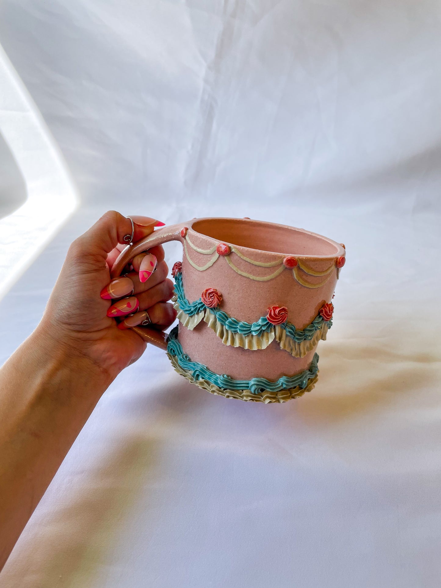 Pink and Blue Ceramic Cake Mug