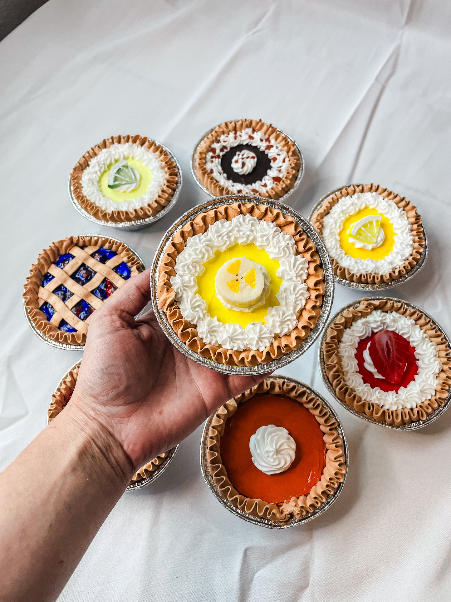 Customizable Fake 4inch Mini Pies - Cherry, Blueberry, Lemon, Strawberry, Pumpkin, Banana, Key Lime and Chocolate