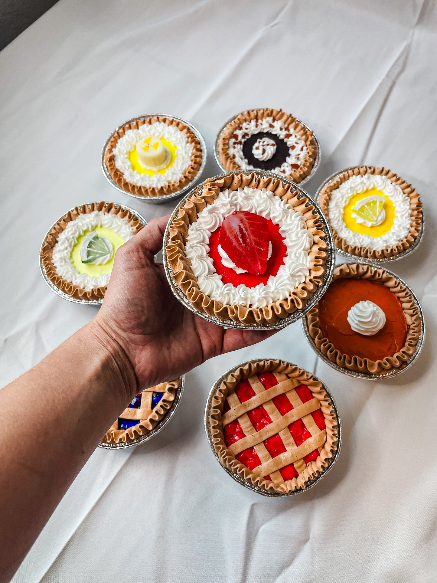 Customizable Fake 4inch Mini Pies - Cherry, Blueberry, Lemon, Strawberry, Pumpkin, Banana, Key Lime and Chocolate