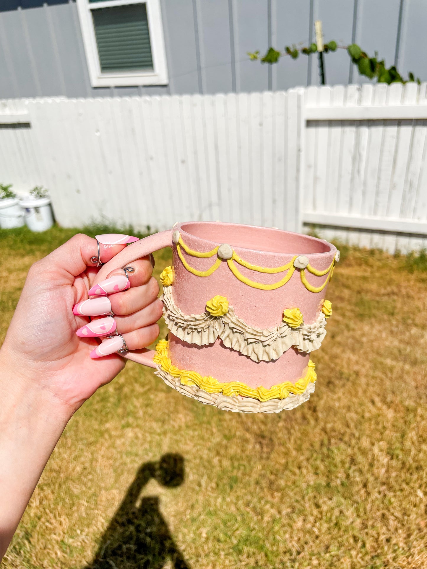 Pink and Yellow Ceramic Cake Mug