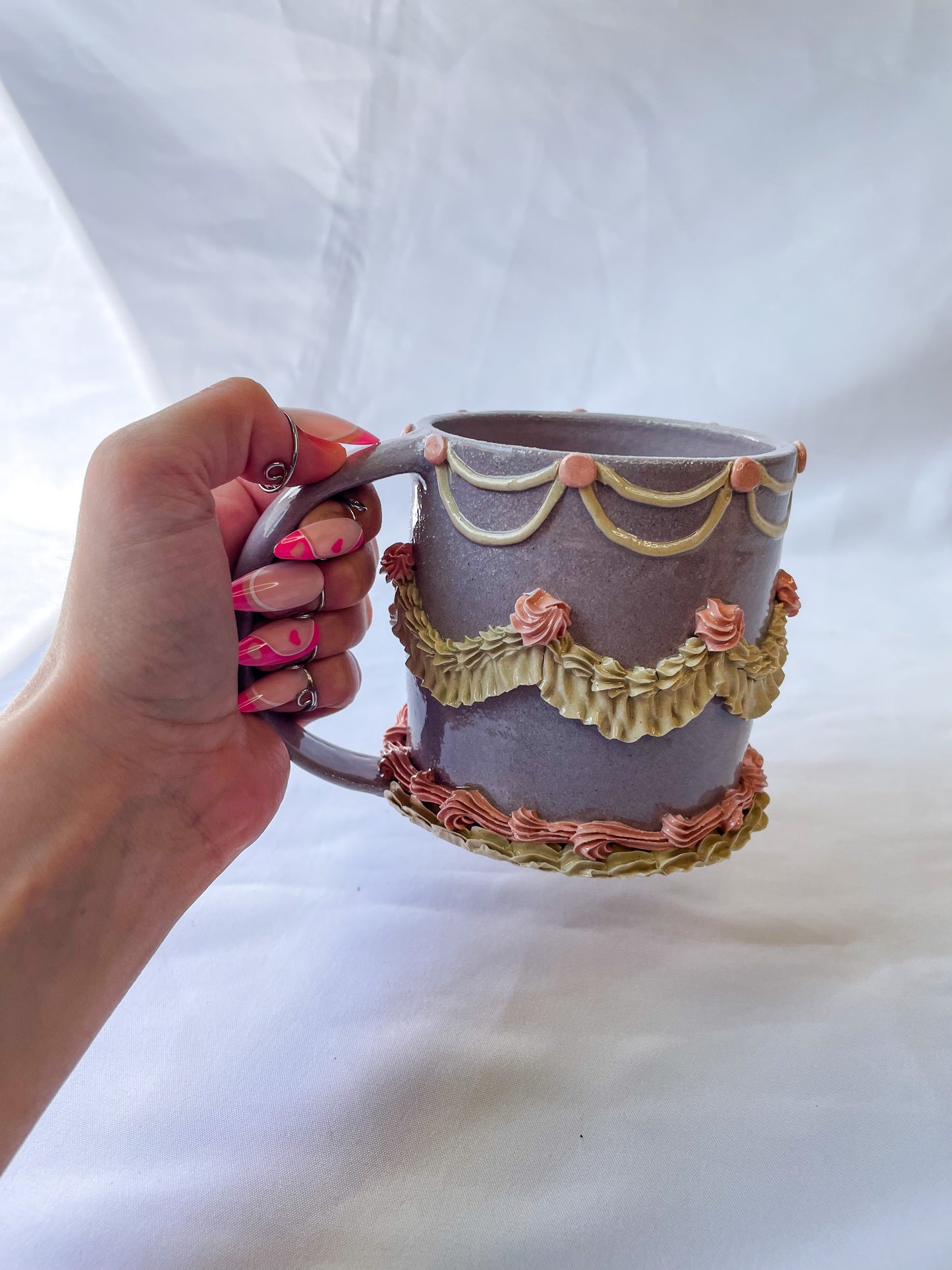 Purple and Pink Ceramic Cake Mug