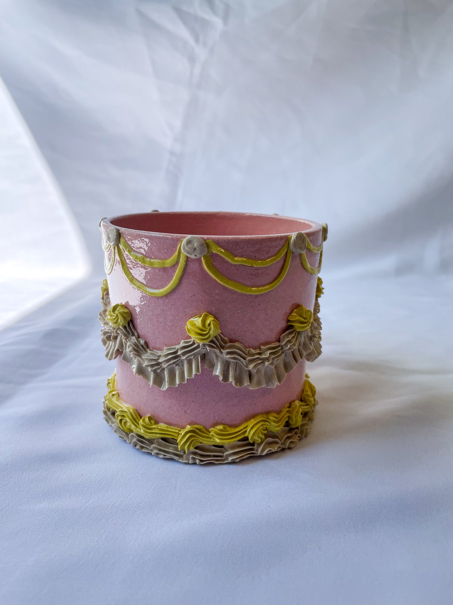 Pink and Yellow Ceramic Cake Mug