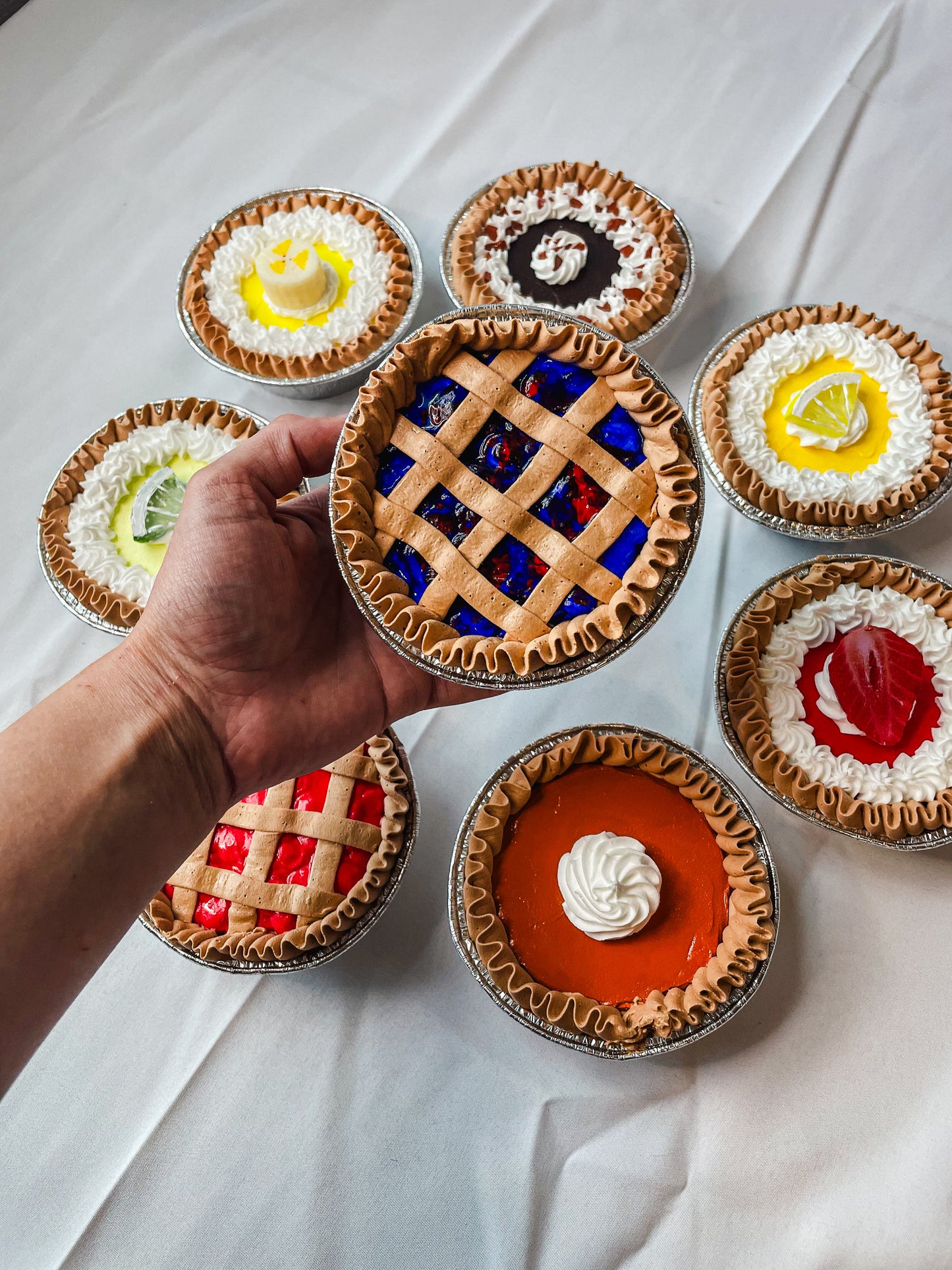 Customizable Fake 4inch Mini Pies - Cherry, Blueberry, Lemon, Strawberry, Pumpkin, Banana, Key Lime and Chocolate