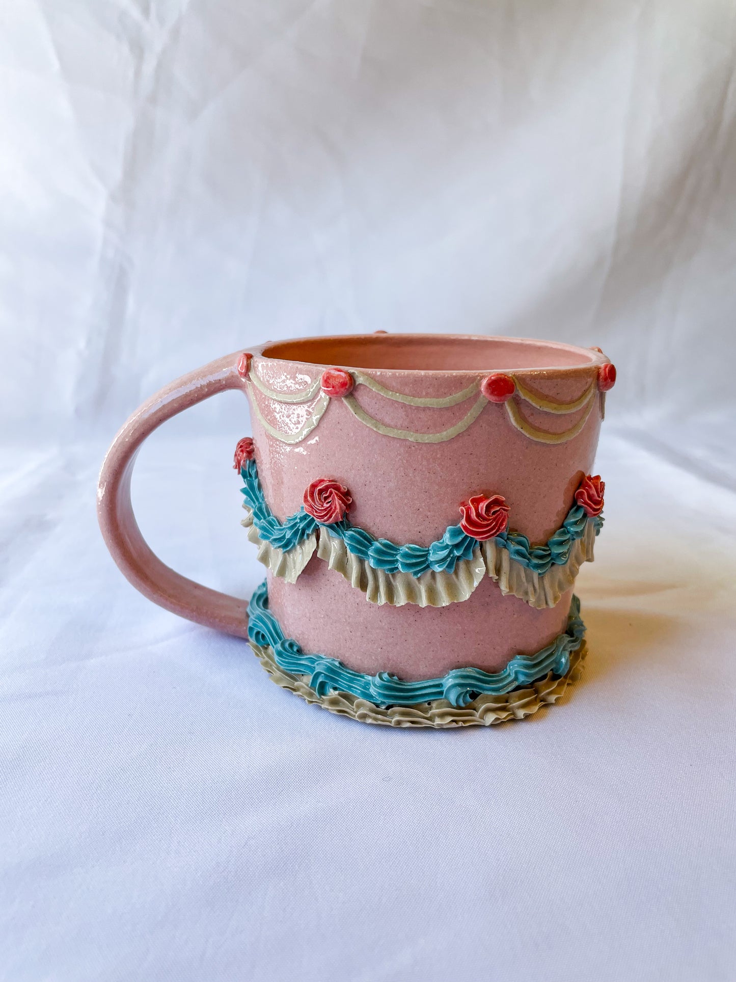 Pink and Blue Ceramic Cake Mug