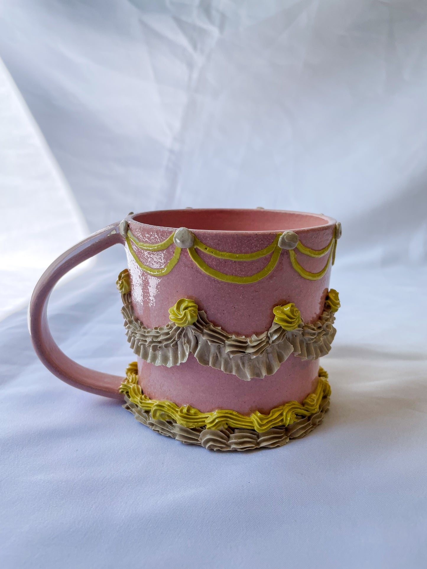 Pink and Yellow Ceramic Cake Mug