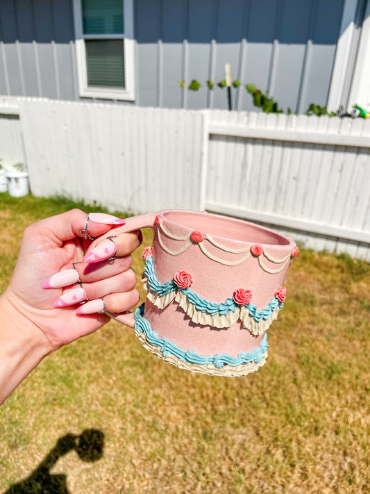 Pink and Blue Ceramic Cake Mug