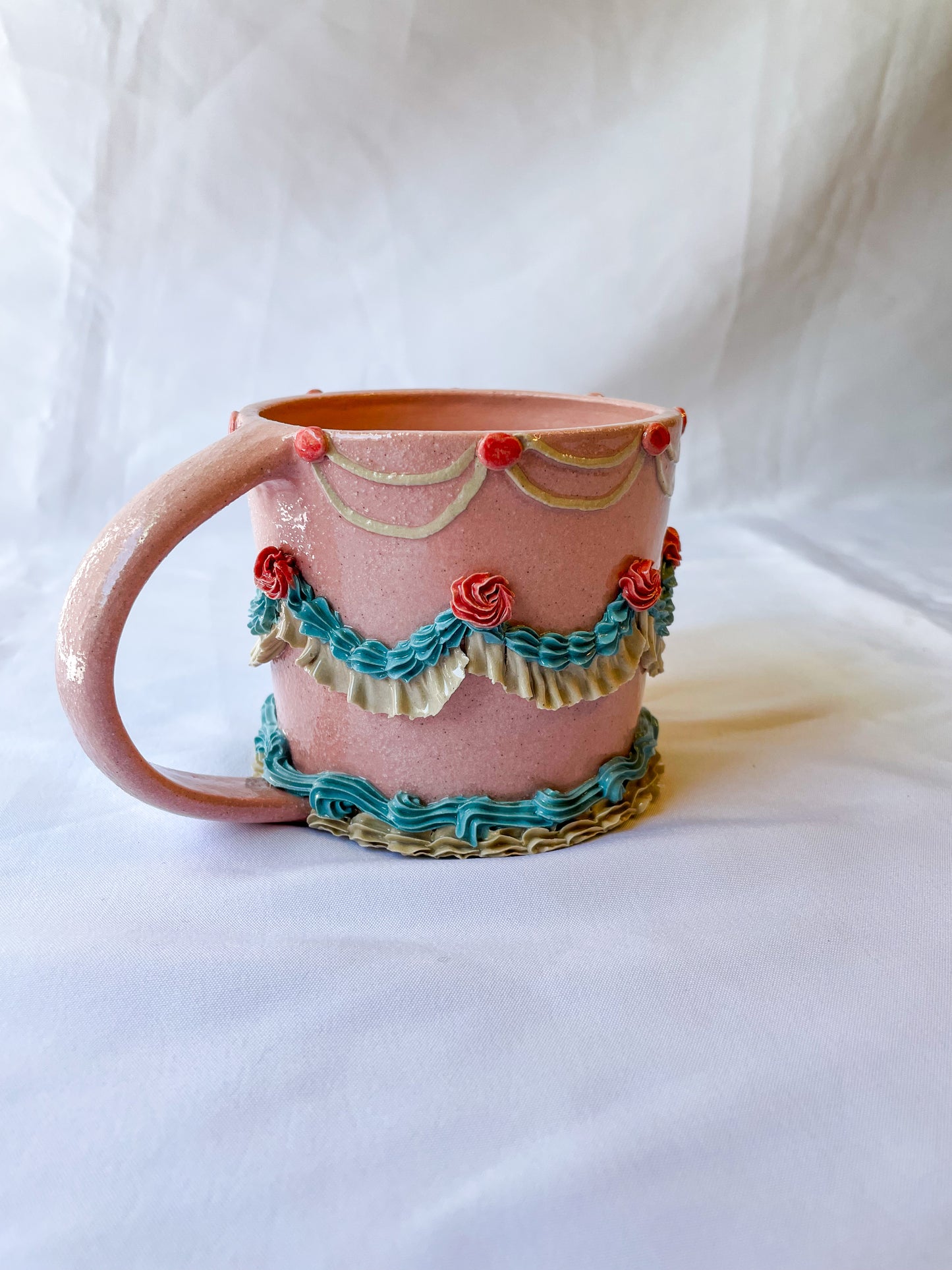 Pink and Blue Ceramic Cake Mug