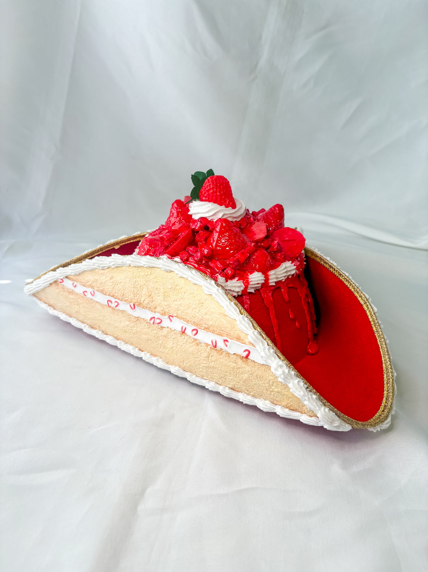 Strawberry Shortcake Pirate Hat – Whimsical Dessert-Inspired Costume Hat | Handmade Cake Couture Headpiece