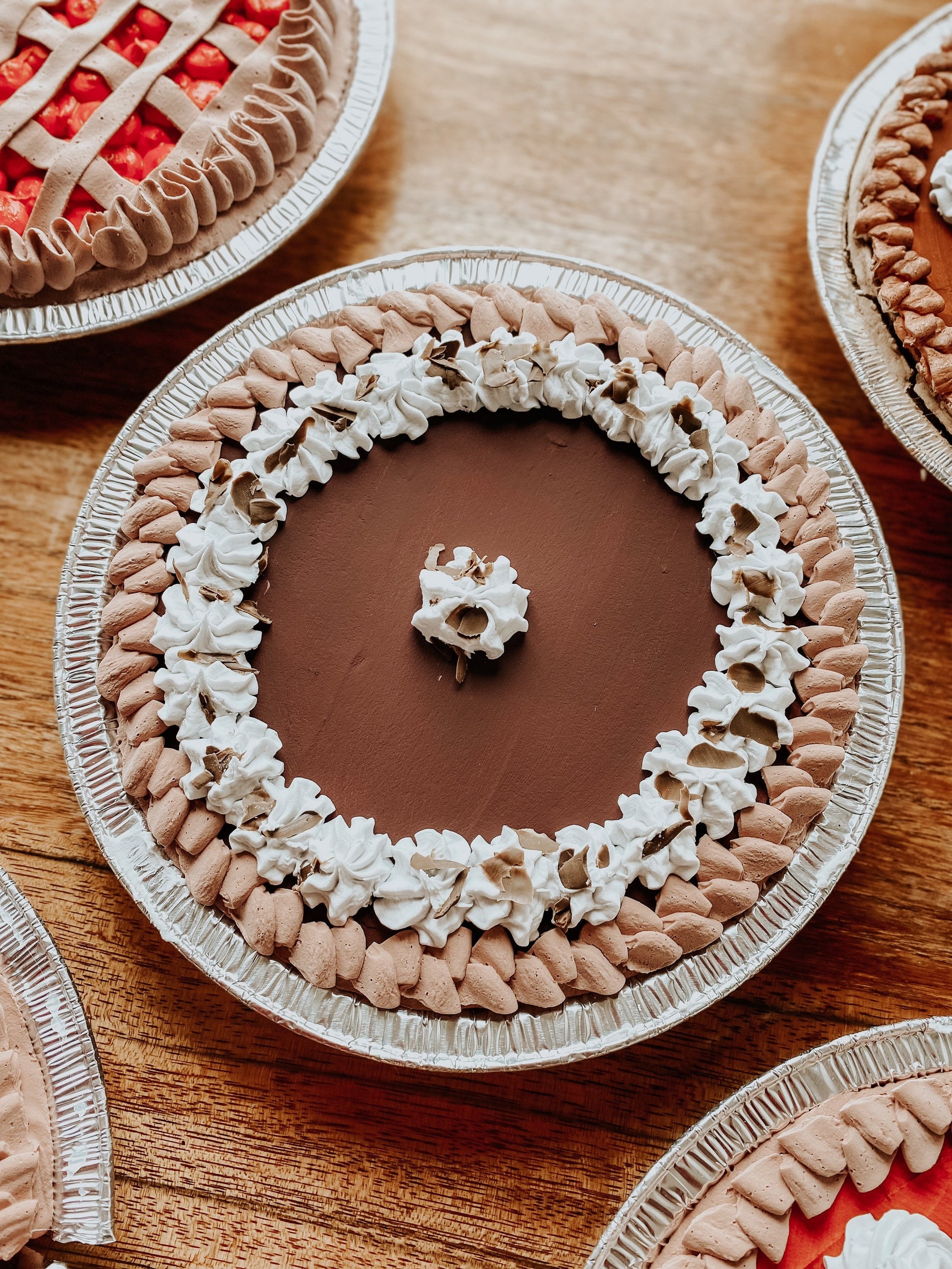 Customizable Fake 8inch Traditional Pies - Pumpkin, Chocolate, Pecan and Peppermint