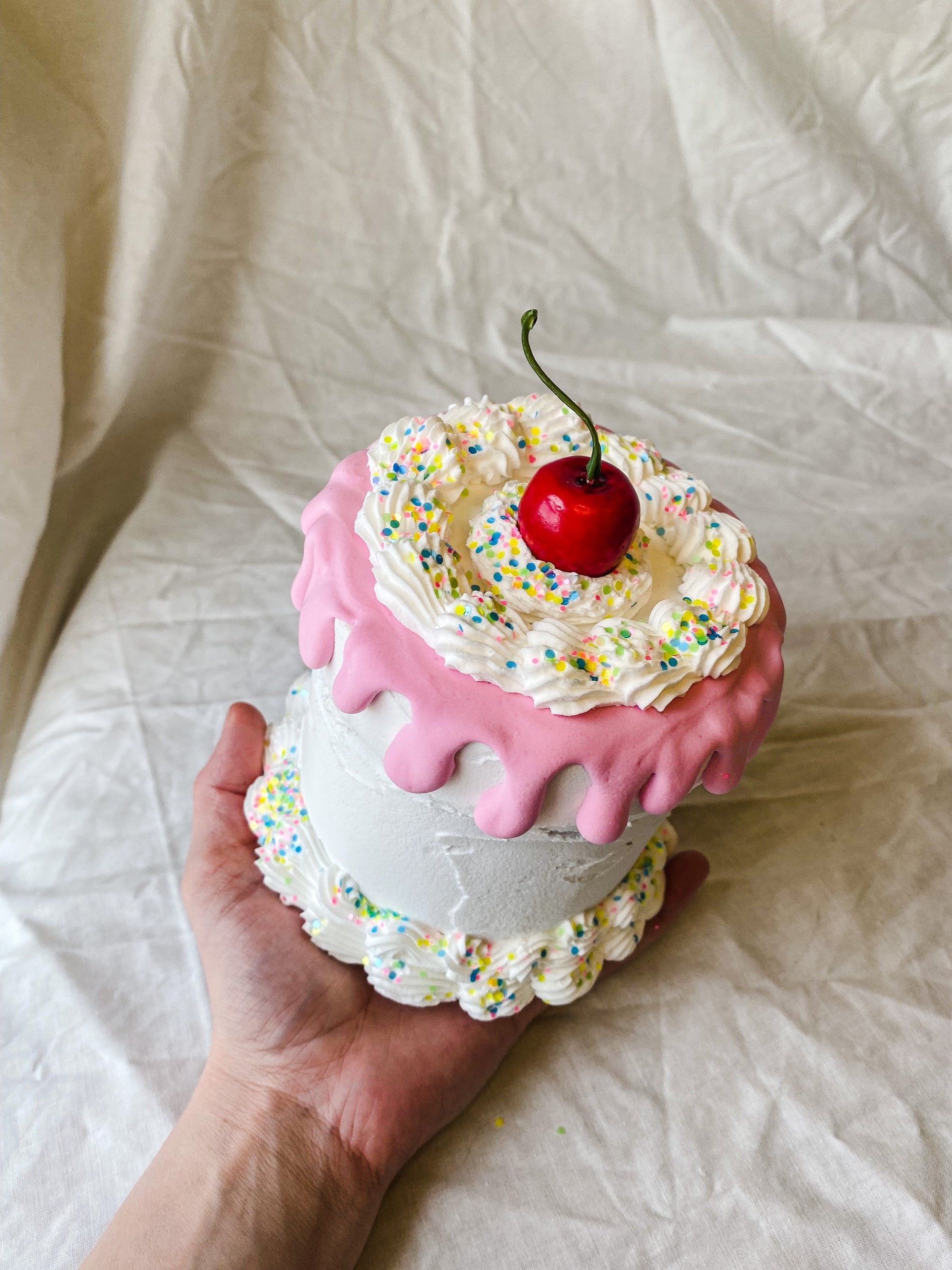 Pink drip and Rainbow confetti Fake Cake Box