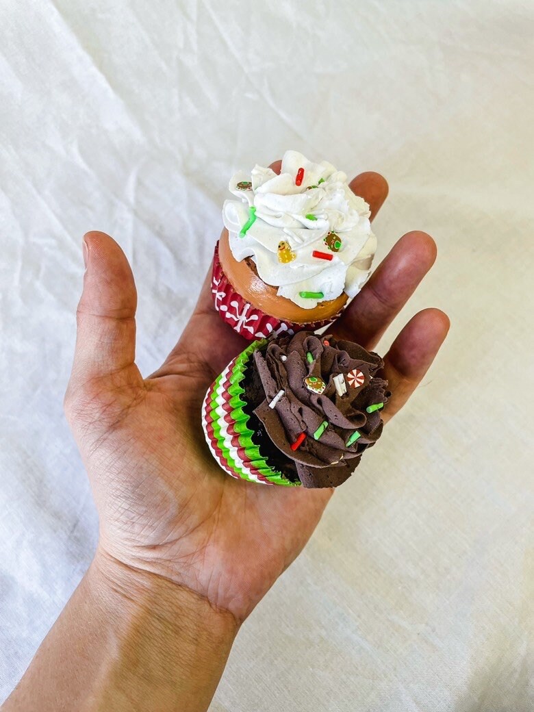 Christmas Fake Mini Cupcake Magnets - Vanilla and Chocolate 2 pack