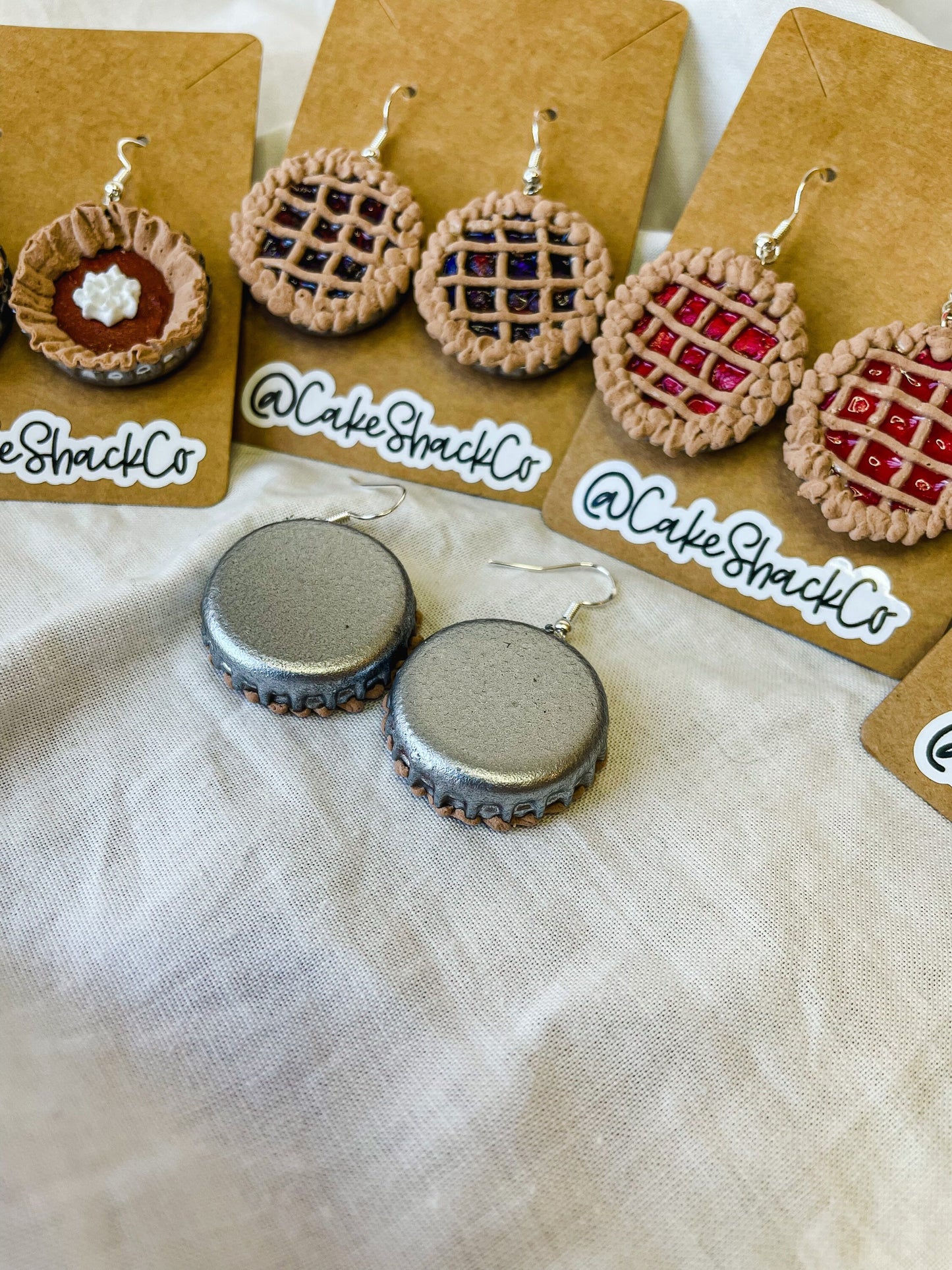 Bottle Cap Pie Earrings - Cherry, Blueberry, Pumpkin, Chocolate, Lemon, Stawberry HYPOALLERGENIC