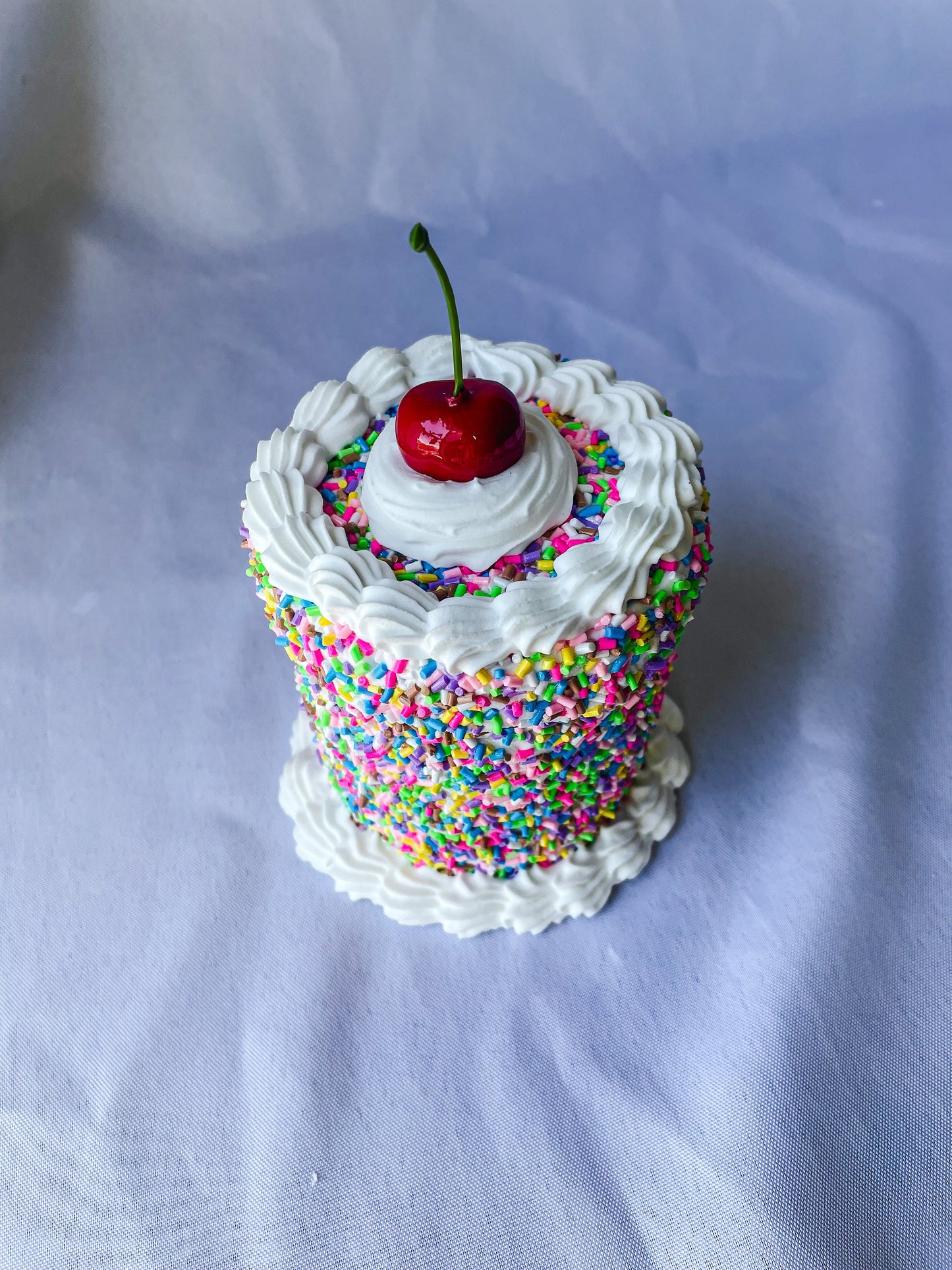 Rainbow Sprinkles with a Cherry on Top Fake Cake Box