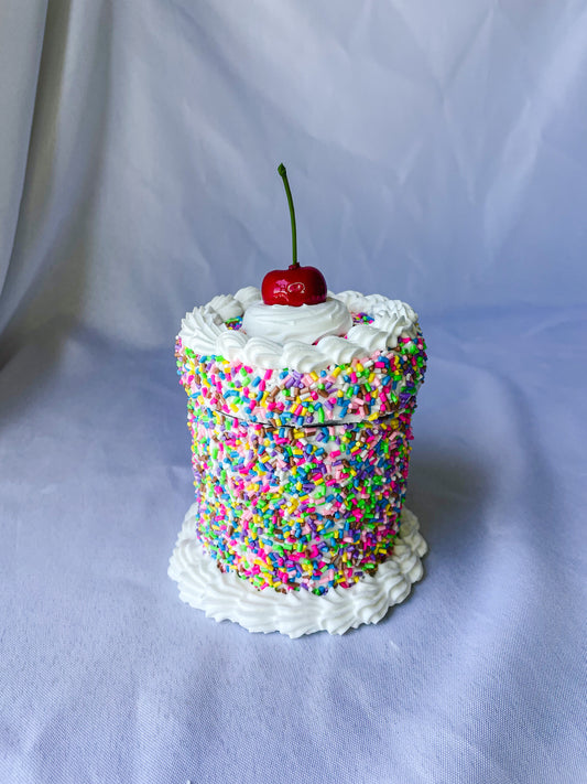 Rainbow Sprinkles with a Cherry on Top Fake Cake Box