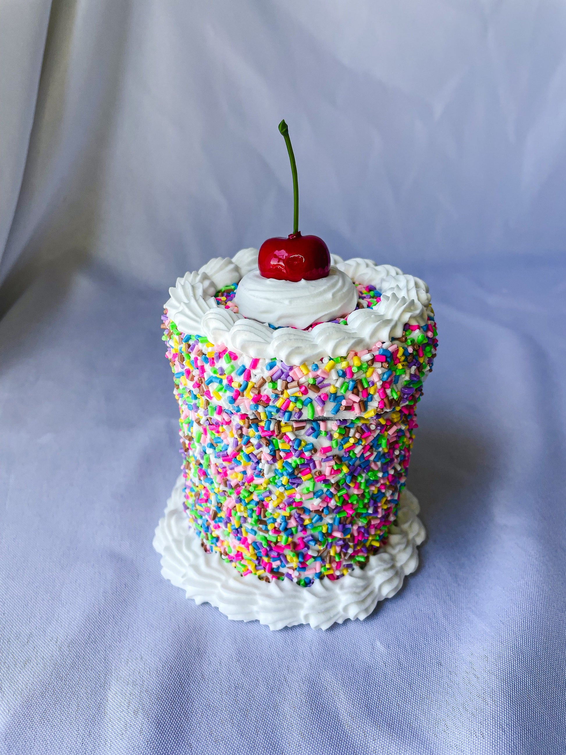 Rainbow Sprinkles with a Cherry on Top Fake Cake Box