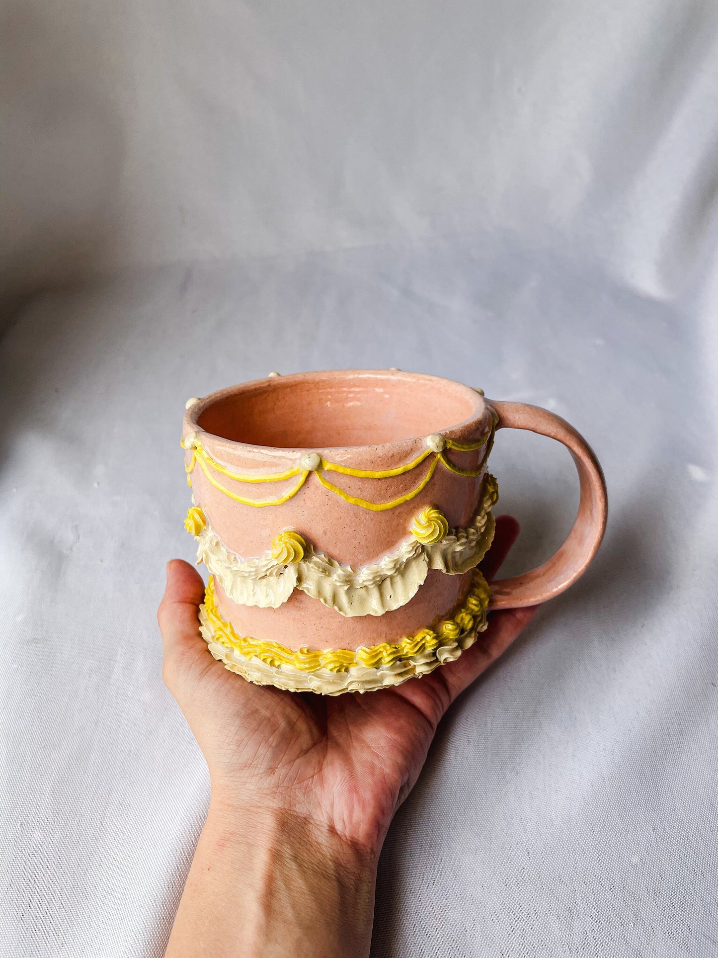 Pink and Yellow Ceramic Cake Mug