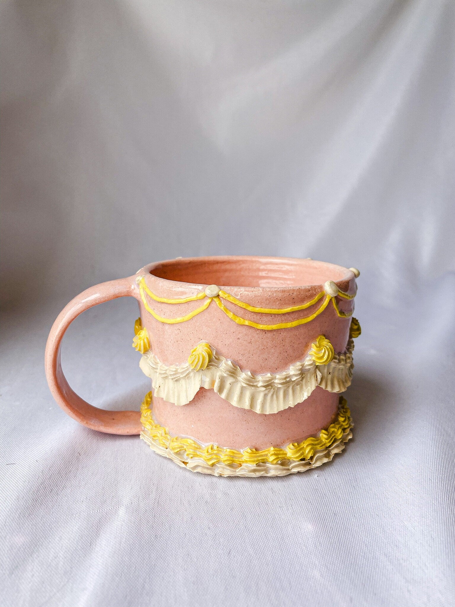 Pink and Yellow Ceramic Cake Mug