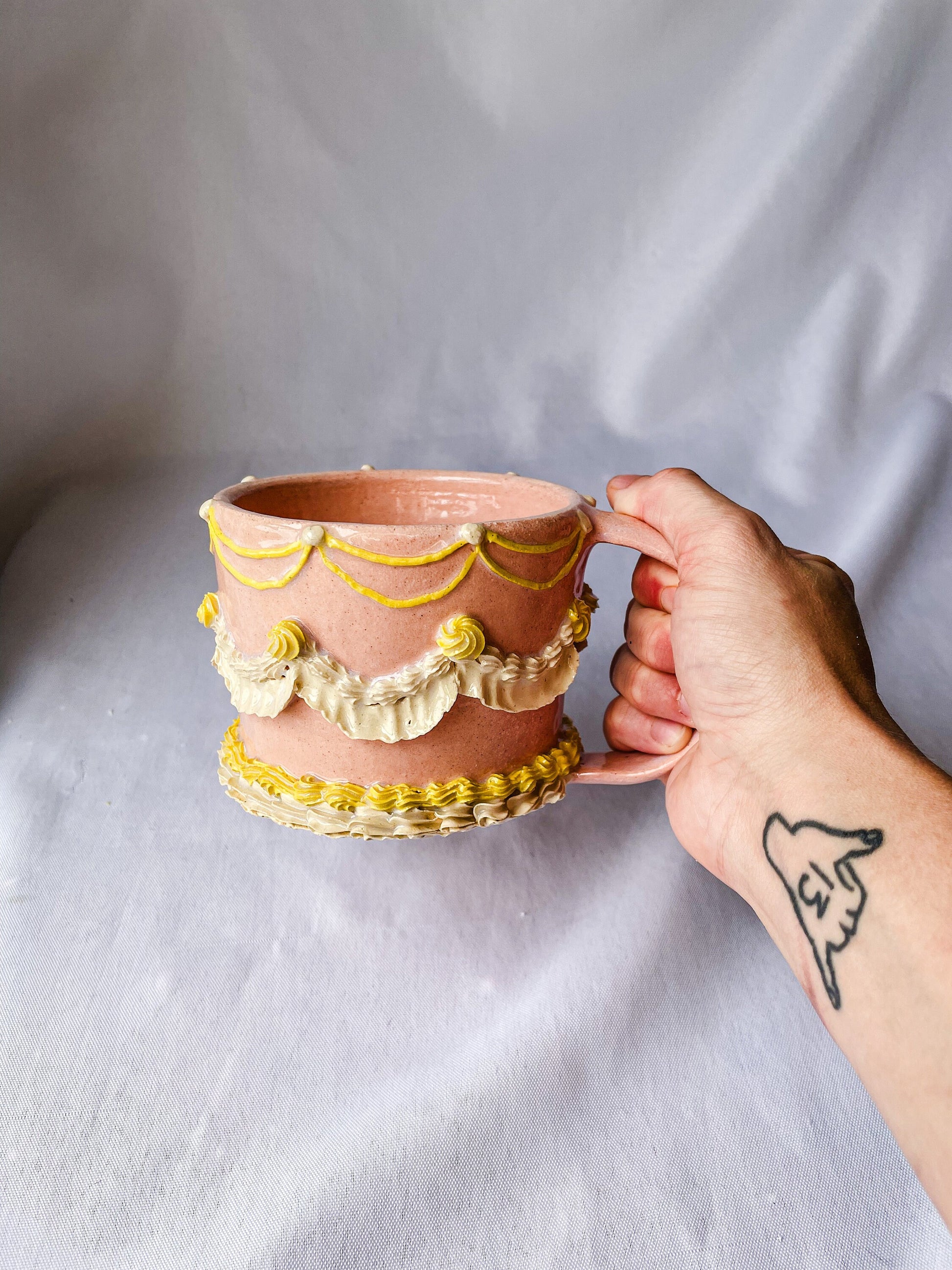 Pink and Yellow Ceramic Cake Mug