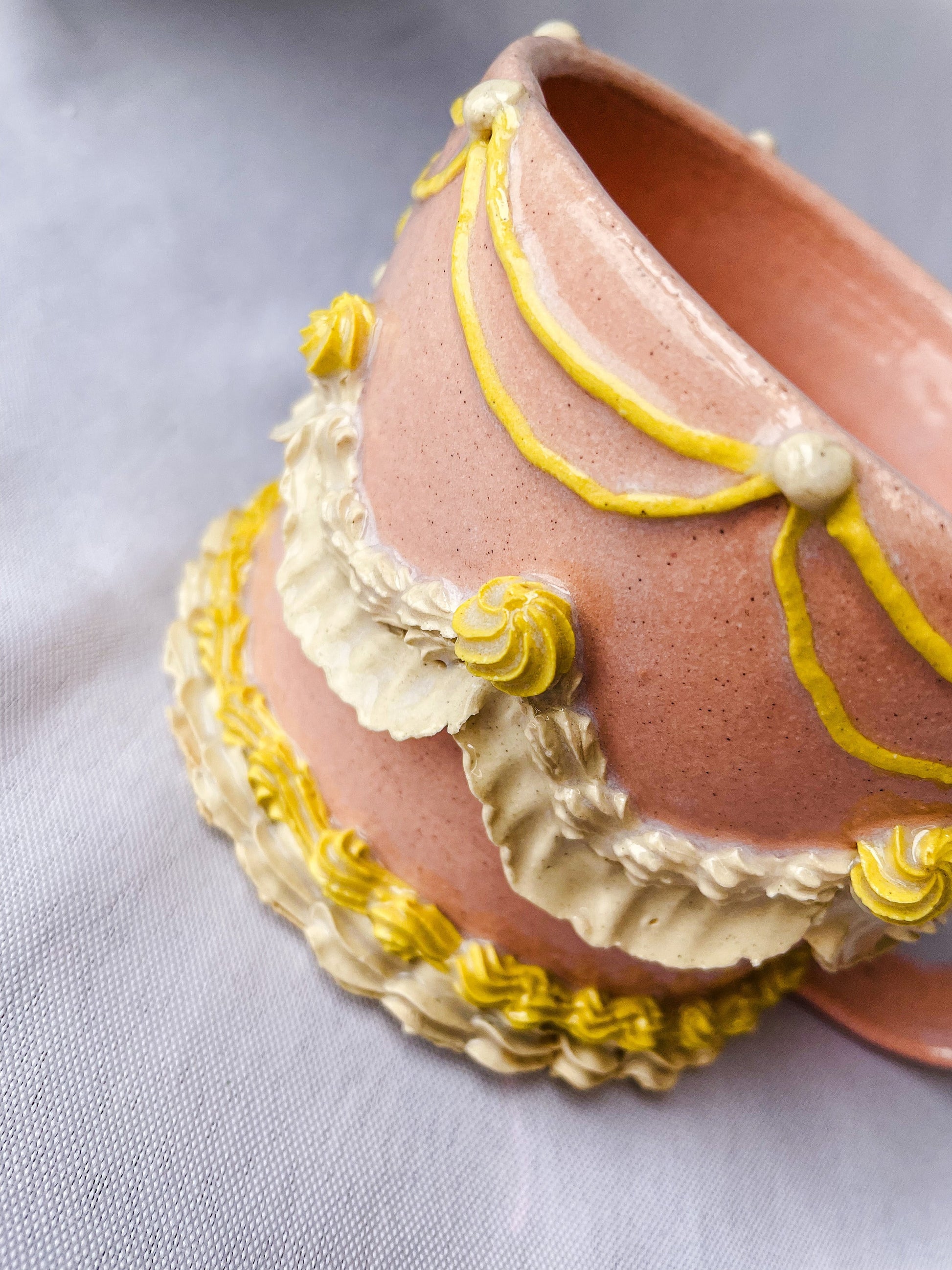 Pink and Yellow Ceramic Cake Mug