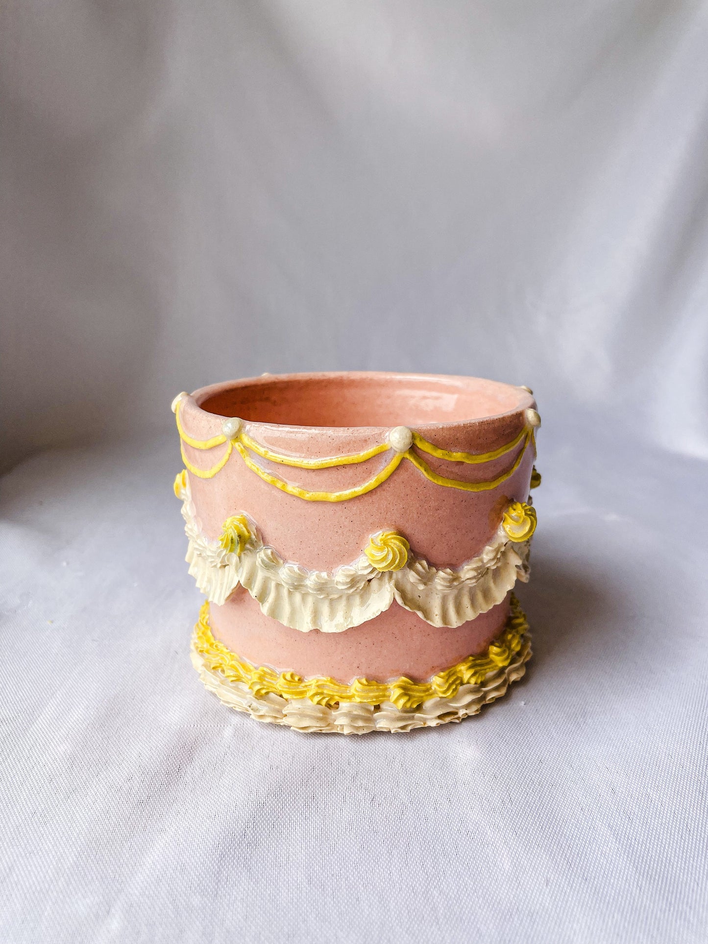 Pink and Yellow Ceramic Cake Mug