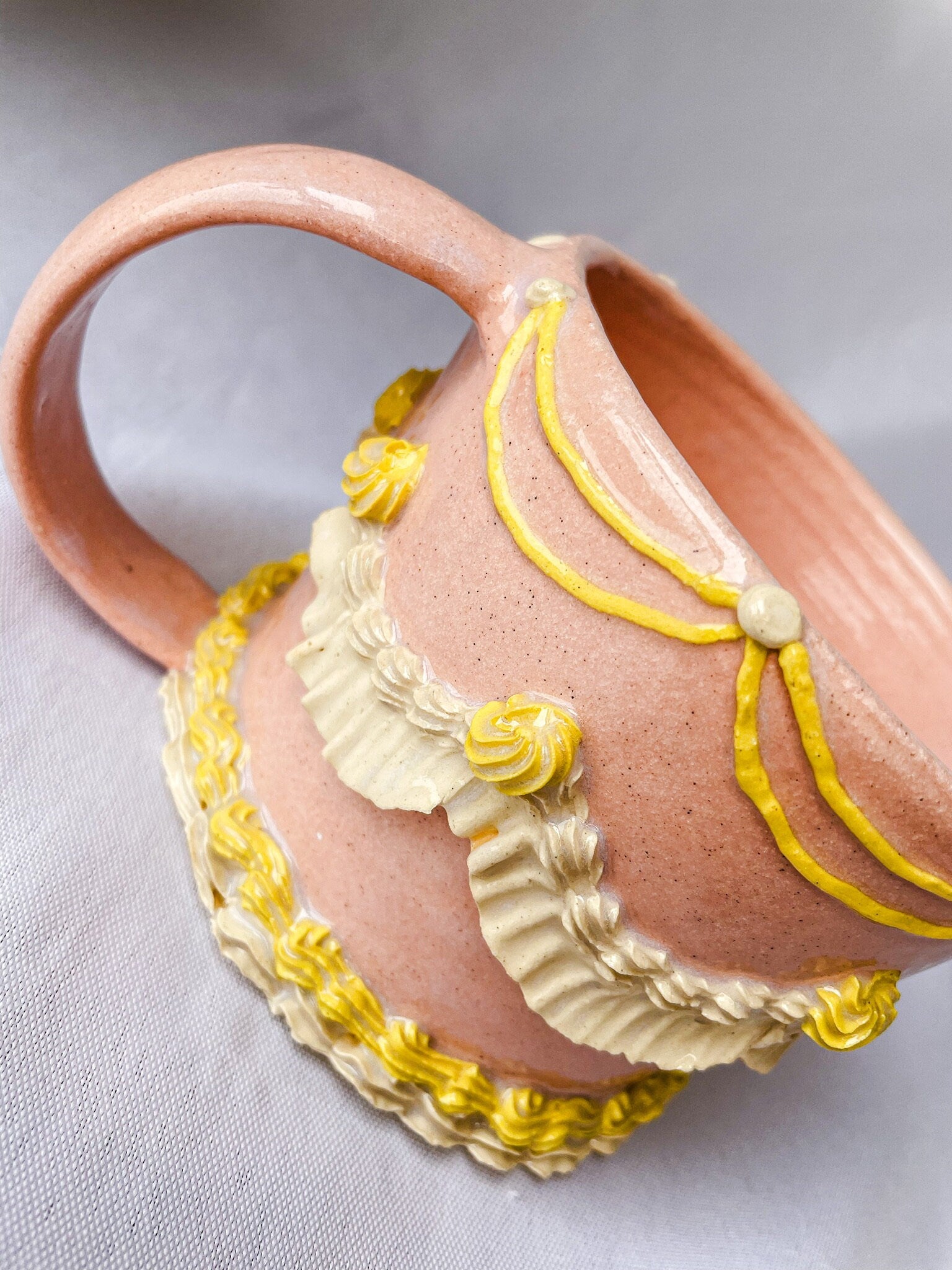 Pink and Yellow Ceramic Cake Mug