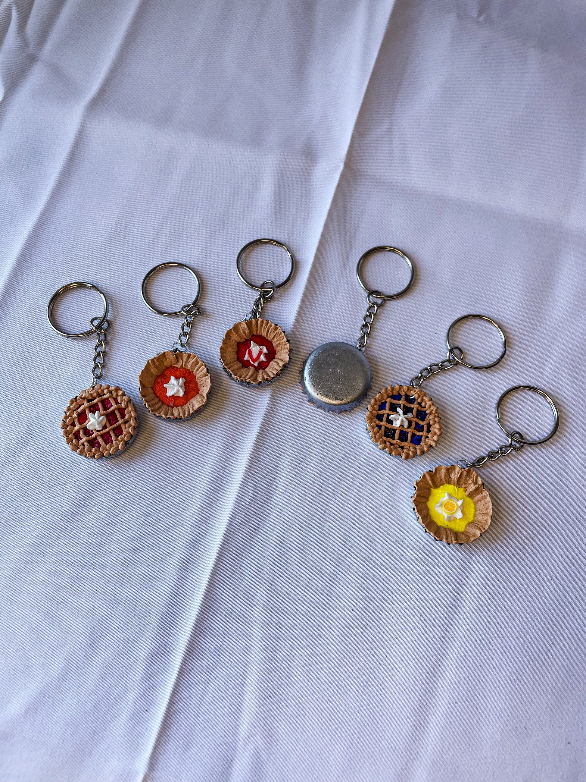 Bottle Cap Pie Keychains - Pumpkin, Cherry, Blueberry, Chocolate, Lemon, Strawberry