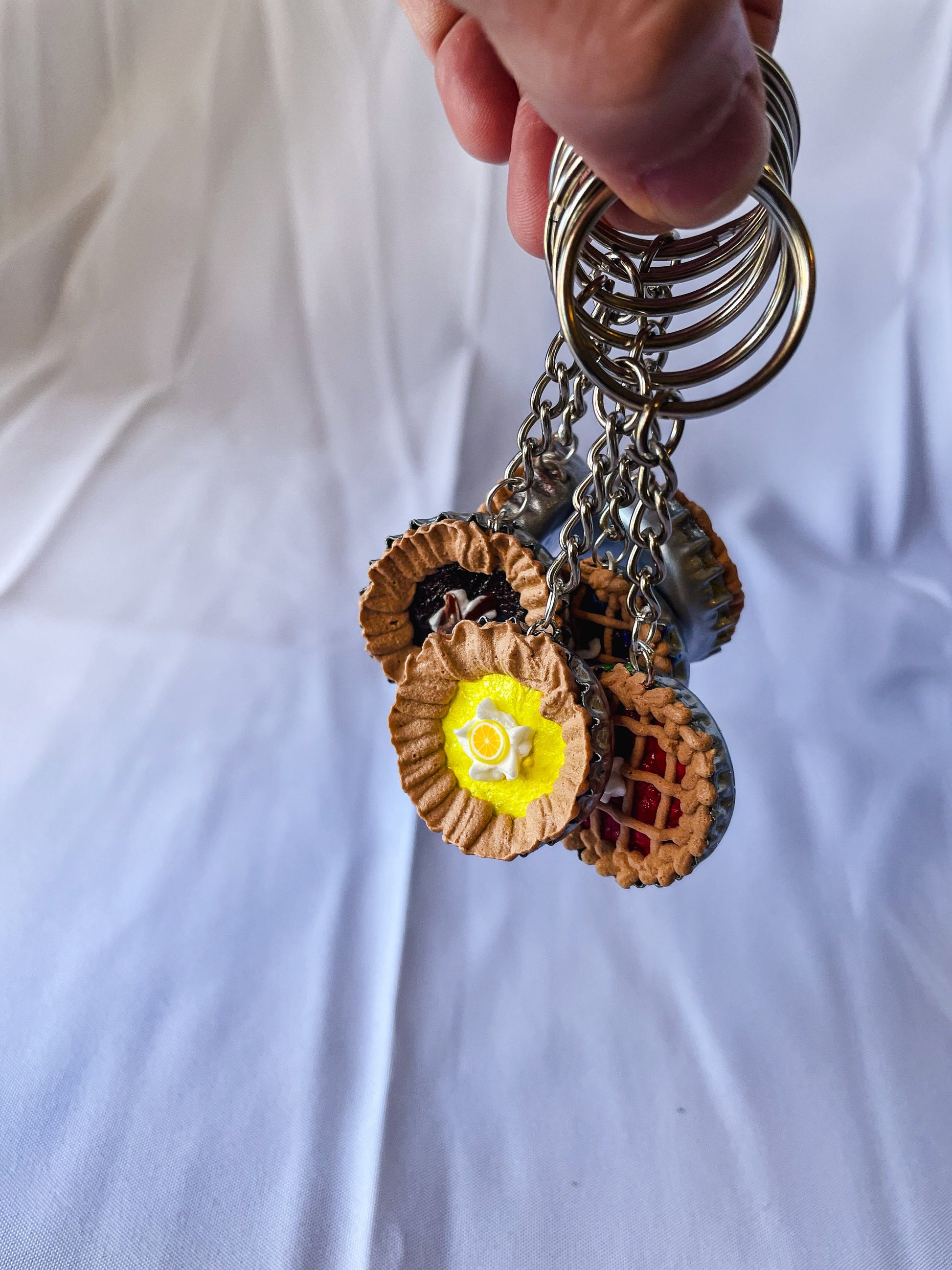 Bottle Cap Pie Keychains - Pumpkin, Cherry, Blueberry, Chocolate, Lemon, Strawberry