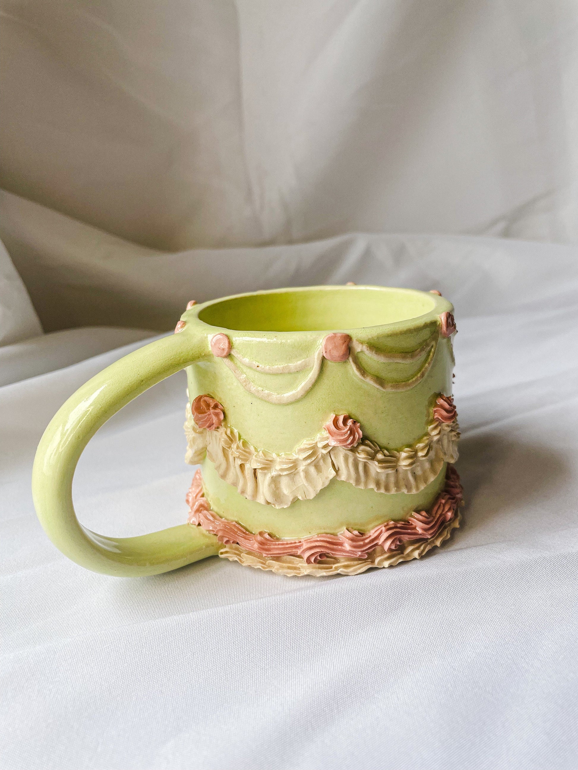Mint and Pink Ceramic Cake Mug