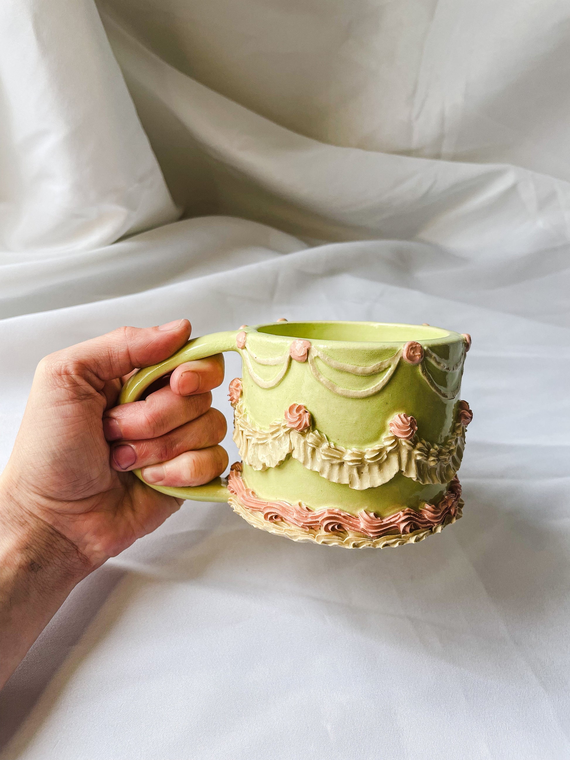 Mint and Pink Ceramic Cake Mug