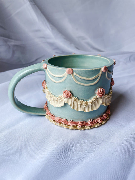 Light Blue and Pink Cake Mug